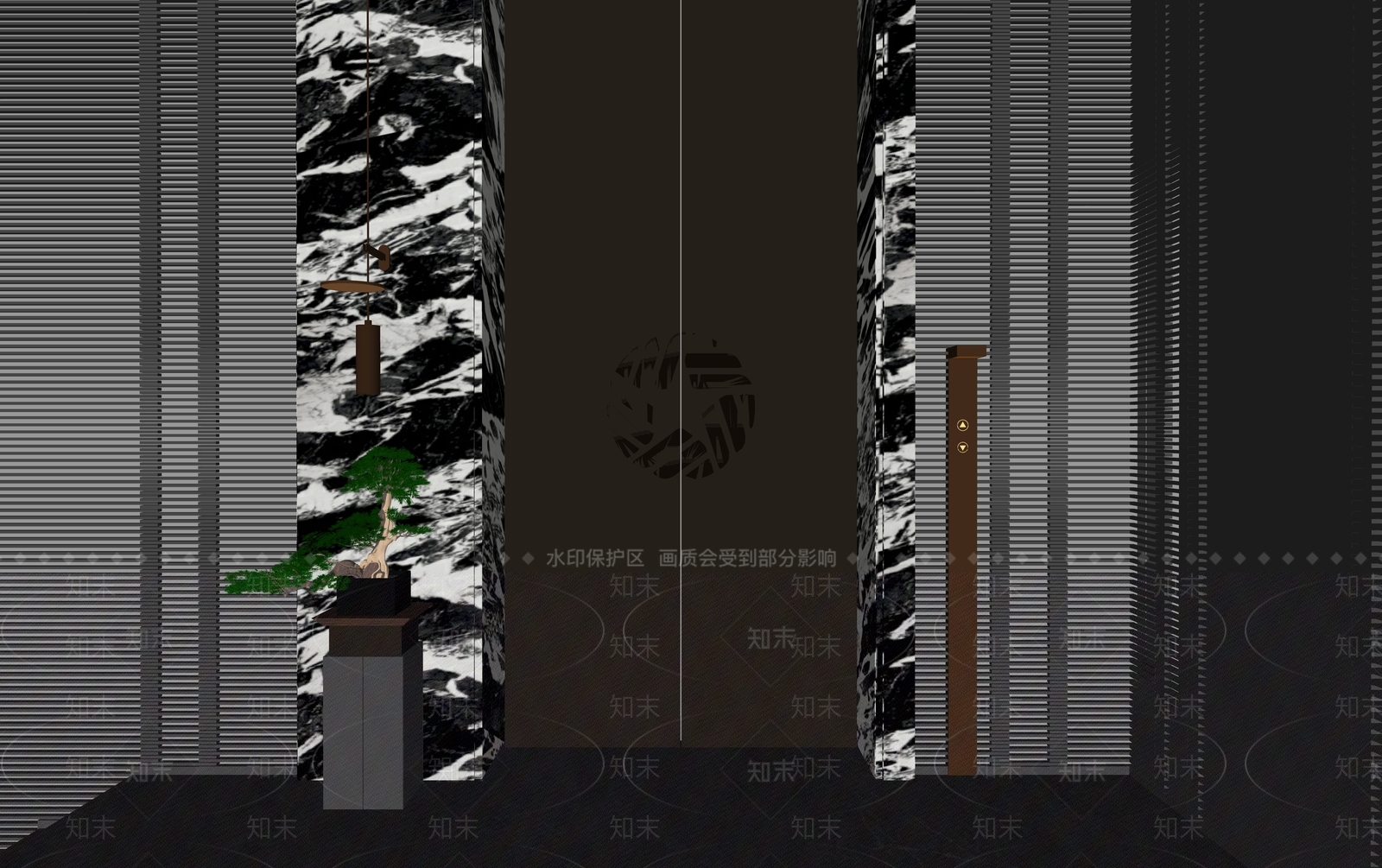 现代新中式电梯厅SU模型下载【ID:1186543754】