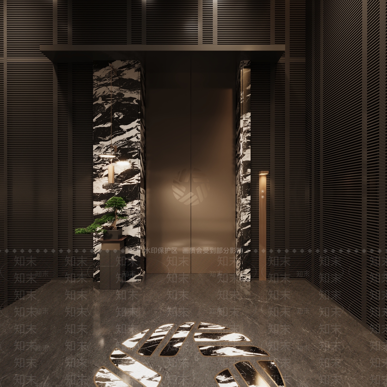 现代新中式电梯厅SU模型下载【ID:1186543754】