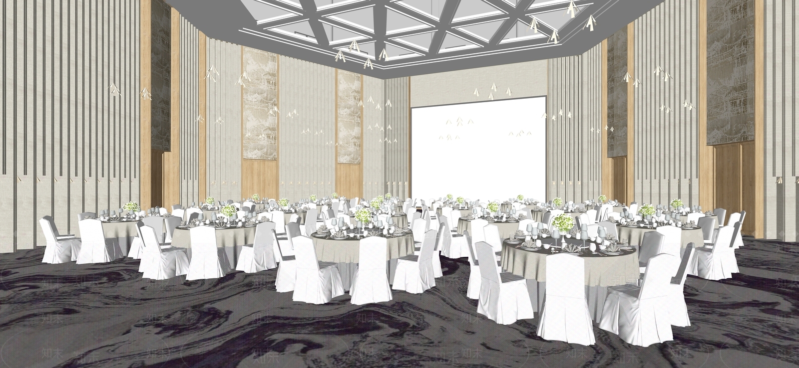 现代宴会厅SU模型下载【ID:1186547252】