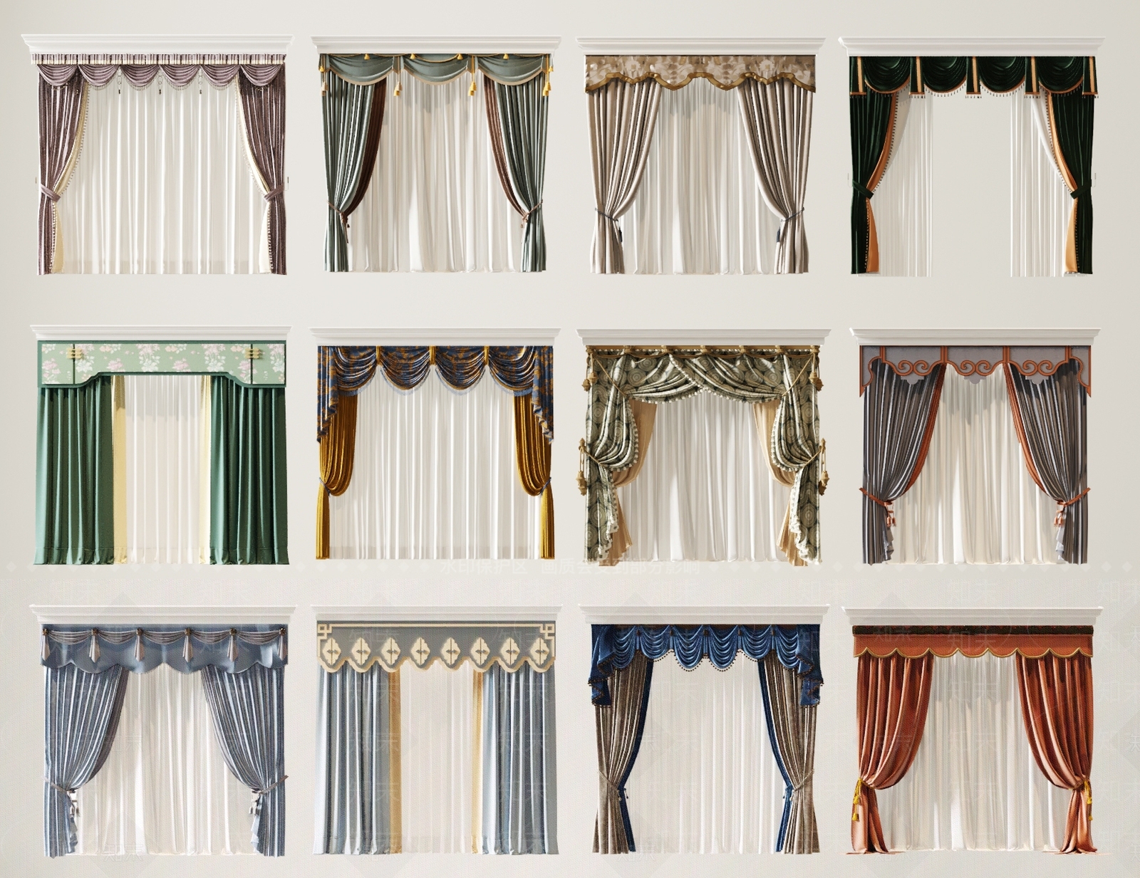 欧式美式通用窗帘3D模型下载【ID:1186547157】