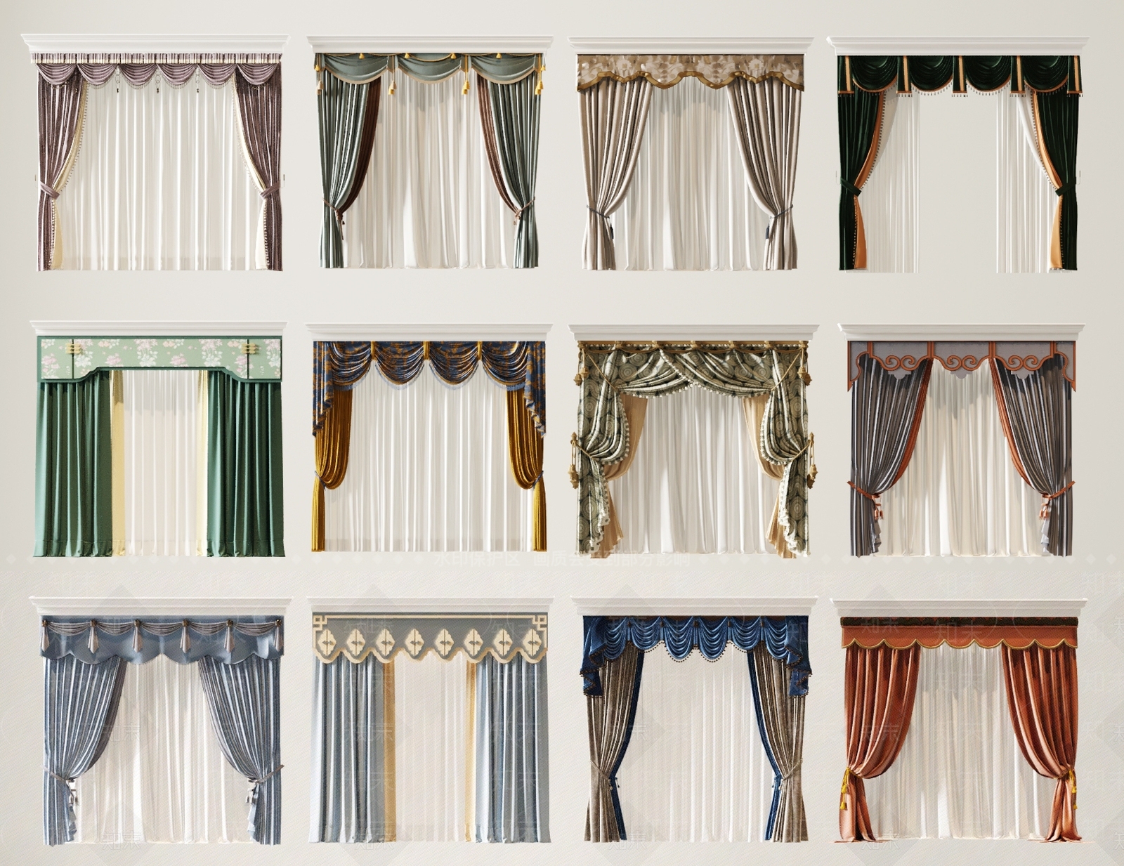 美式欧式窗帘SU模型下载【ID:1186550975】