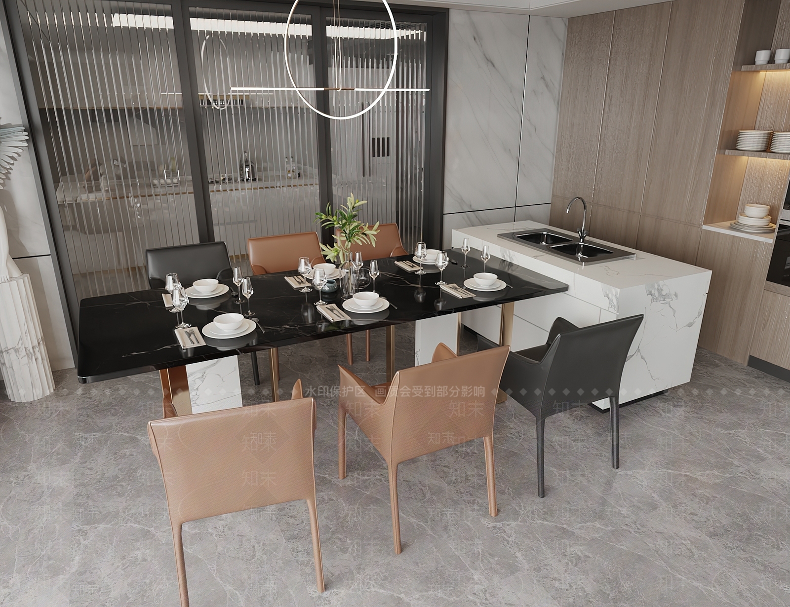现代餐桌SU模型下载【ID:1186556650】