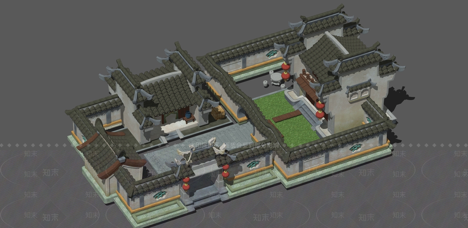 中式复古风格建筑SU模型下载【ID:1186559996】