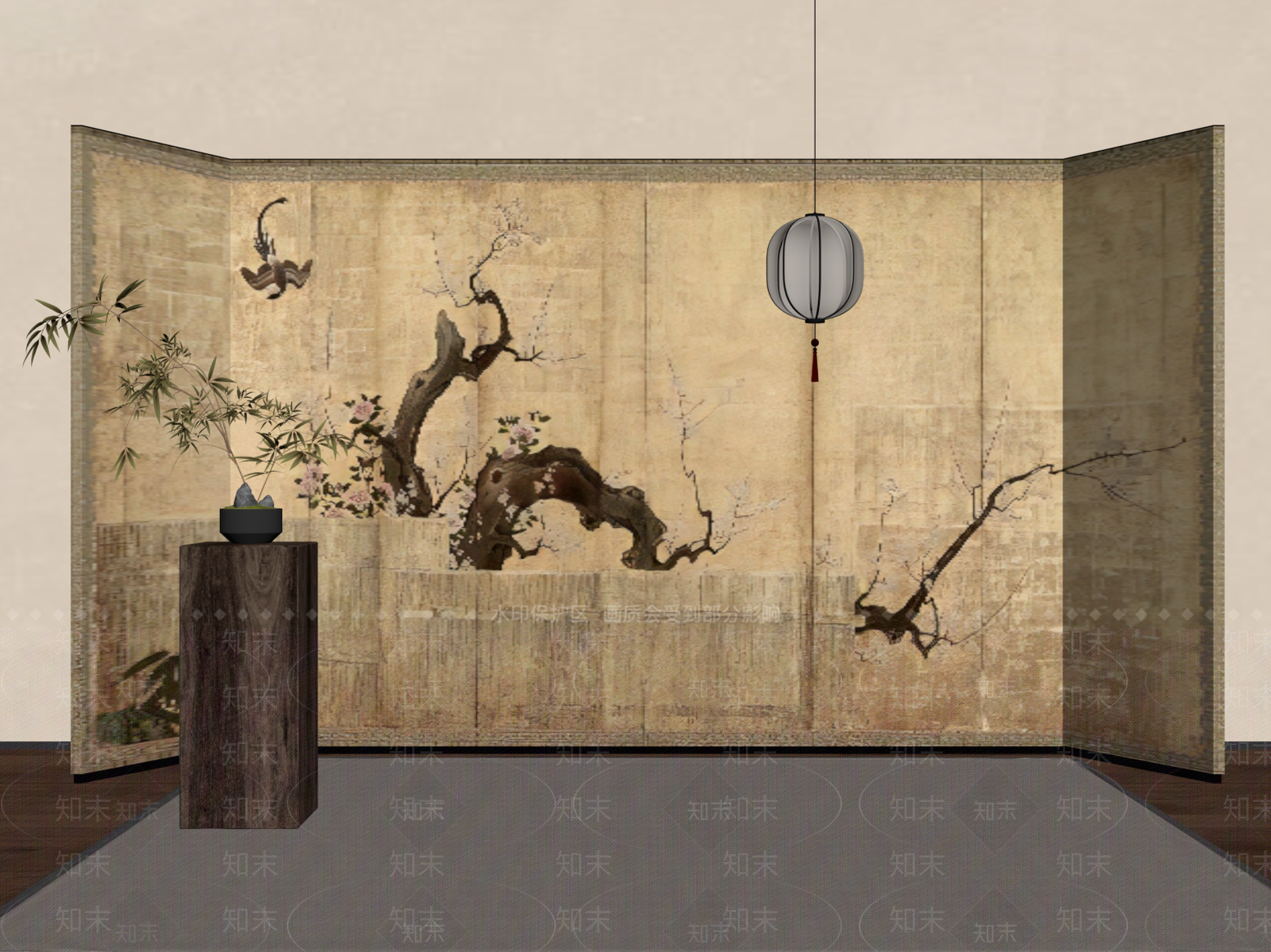 新中式屏风SU模型下载【ID:1186566135】