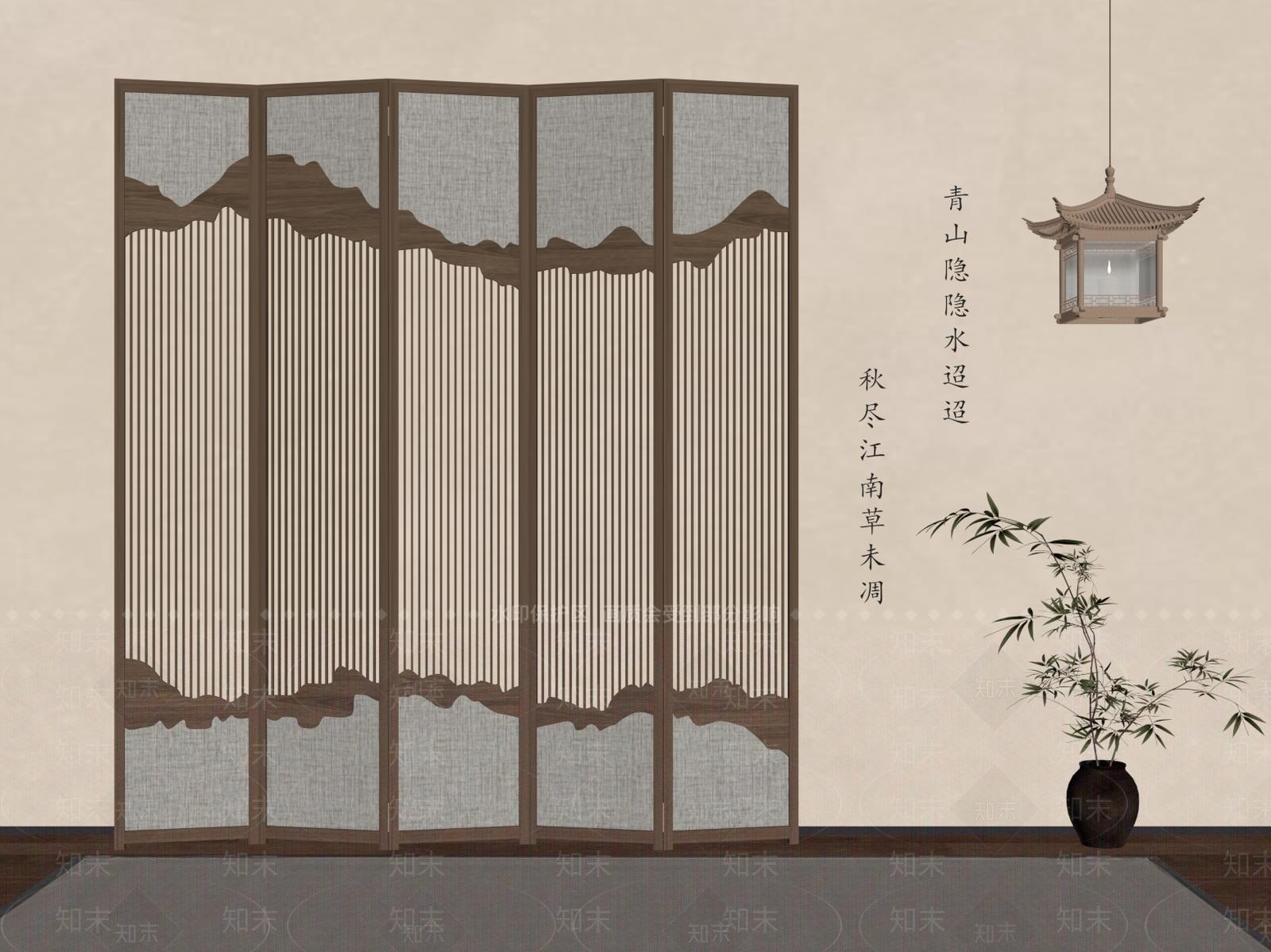 新中式隔断SU模型下载【ID:1186566450】
