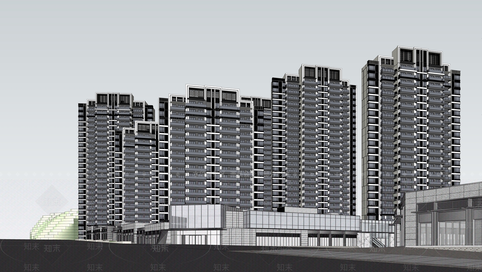 现代轻奢高层住宅SU模型下载【ID:1186567568】