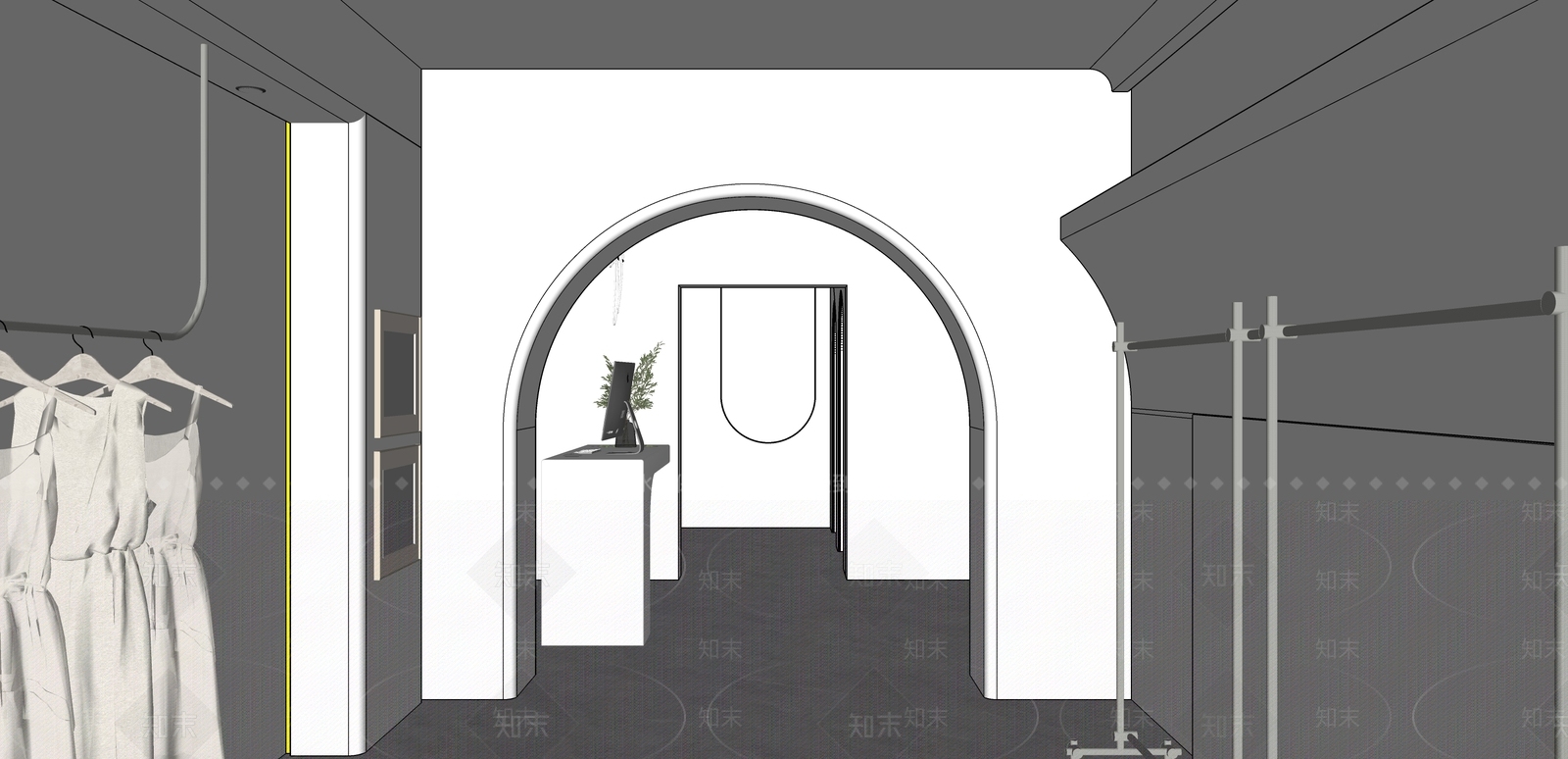 奶油简约服装店SU模型下载【ID:1186569669】