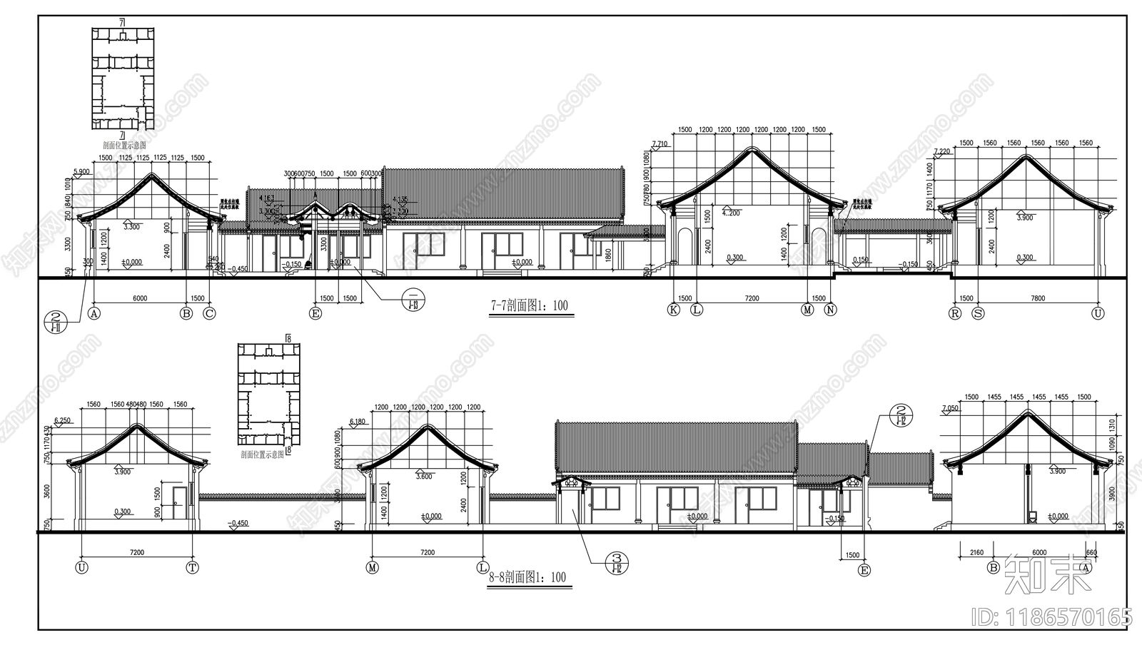 中式办公楼建筑cad施工图下载【ID:1186570165】