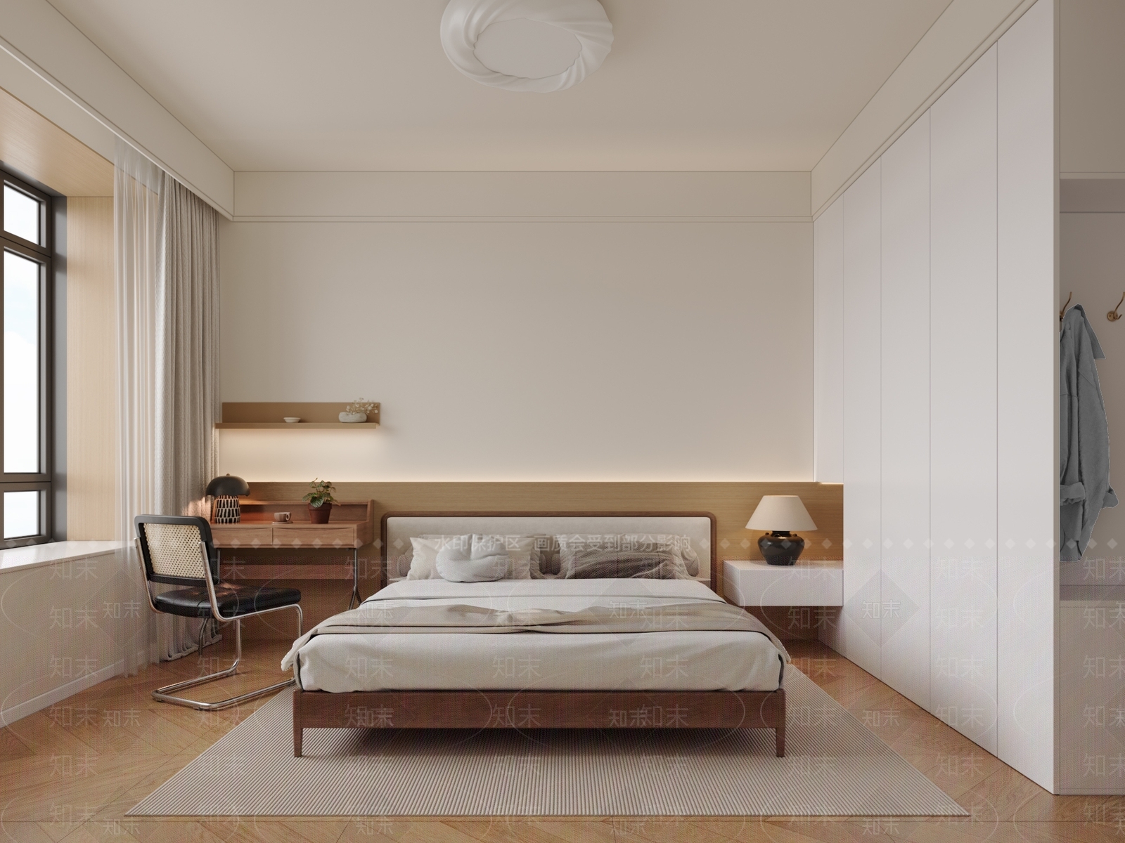 原木侘寂家居卧室3D模型下载【ID:1186573474】