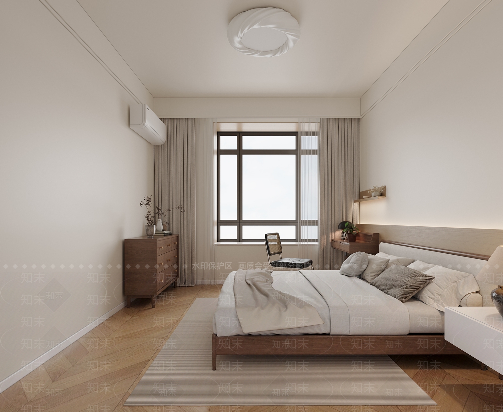 原木侘寂家居卧室3D模型下载【ID:1186573474】