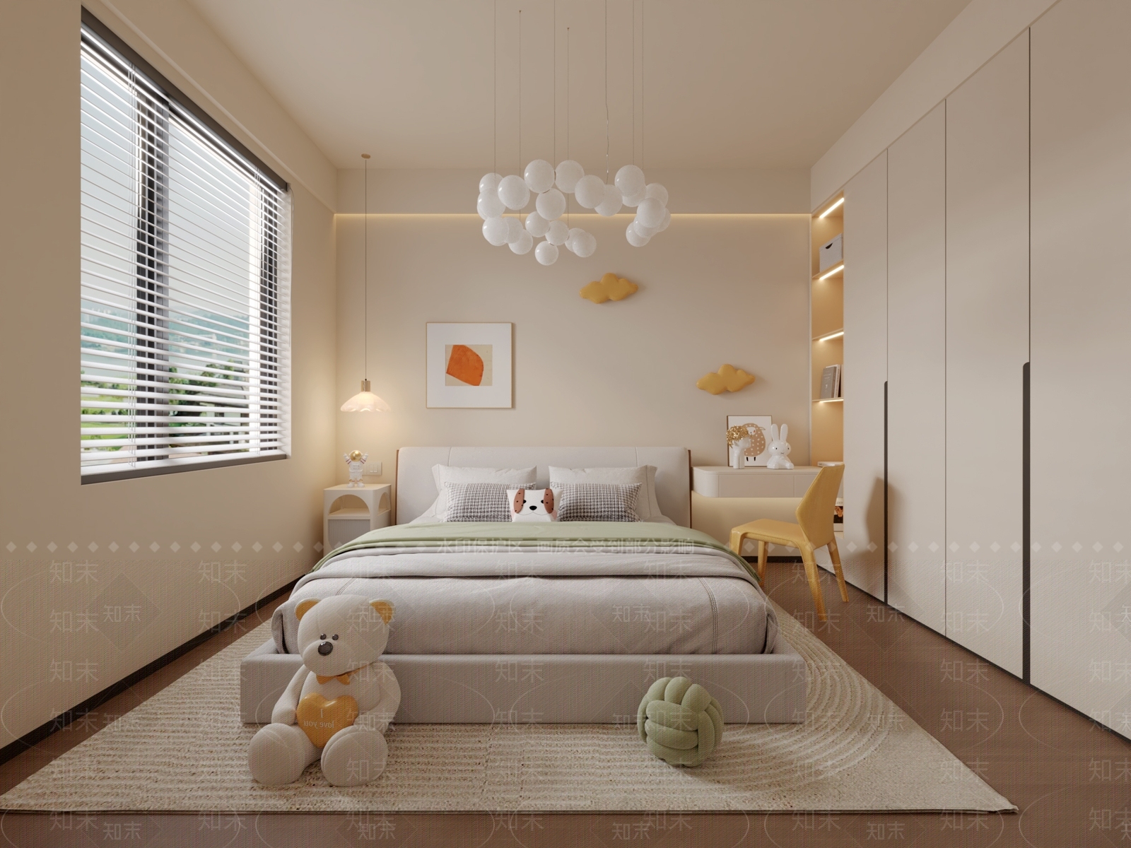 现代奶油女孩房3D模型下载【ID:1186576175】