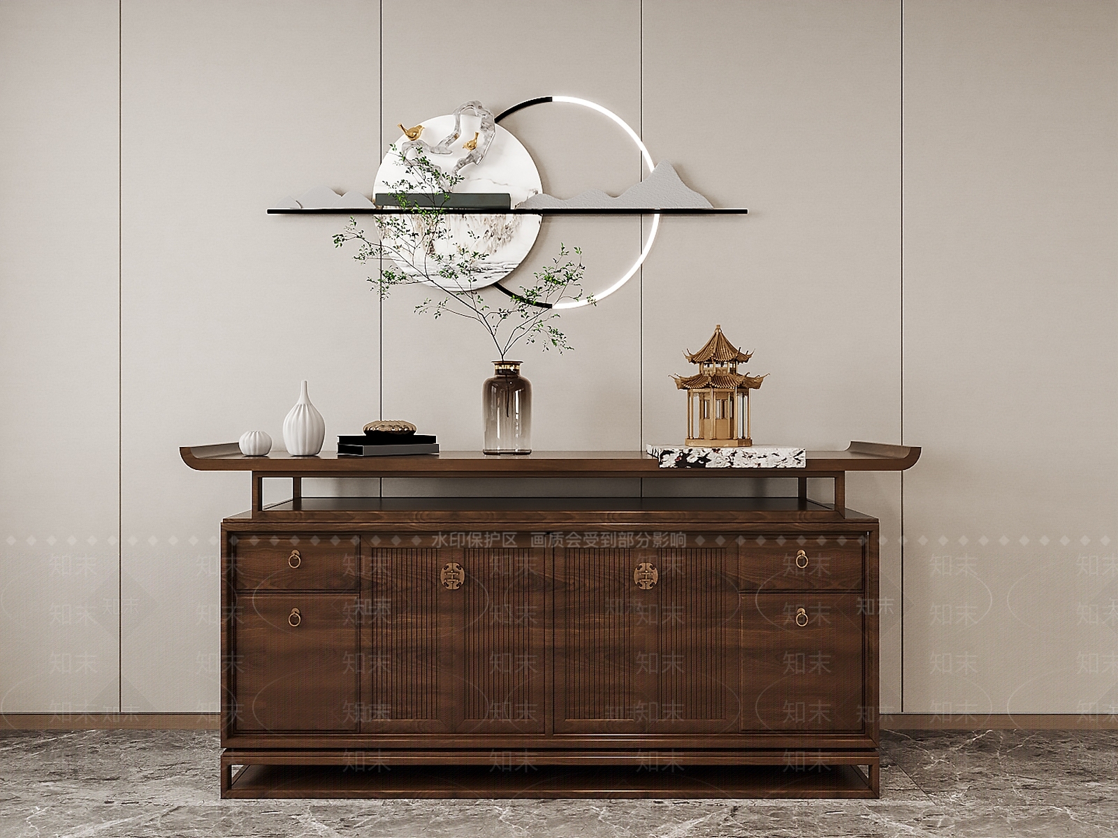 新中式中式玄关柜3D模型下载【ID:1186579833】