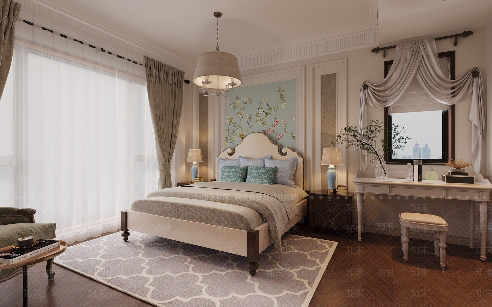 美式法式家居卧室3D模型下载【ID:1186583612】