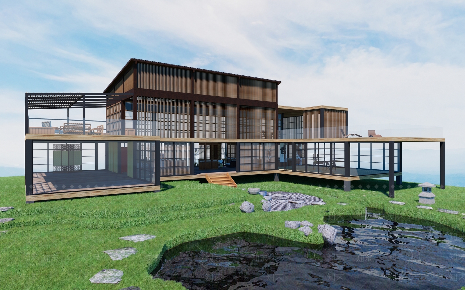 现代民宿建筑SU模型下载【ID:1186584706】