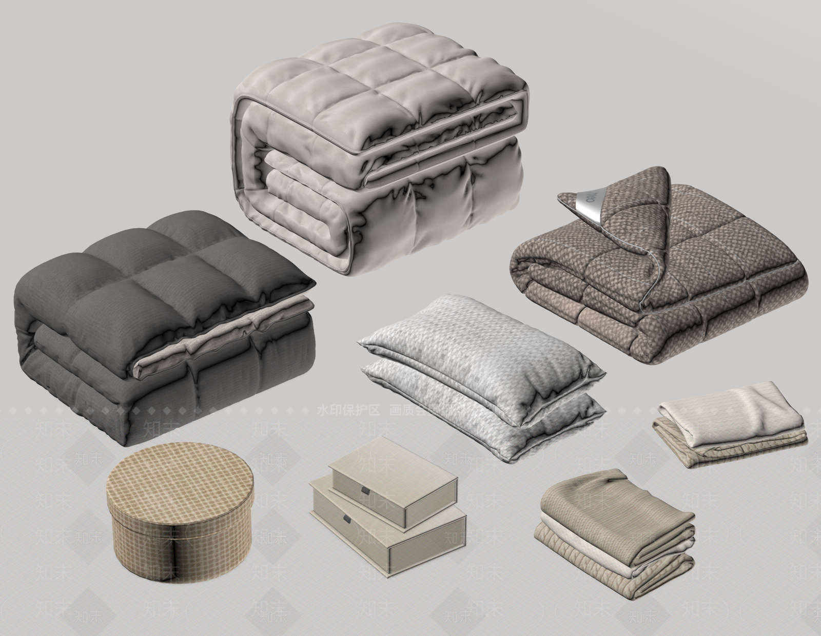 现代床品SU模型下载【ID:1186587184】