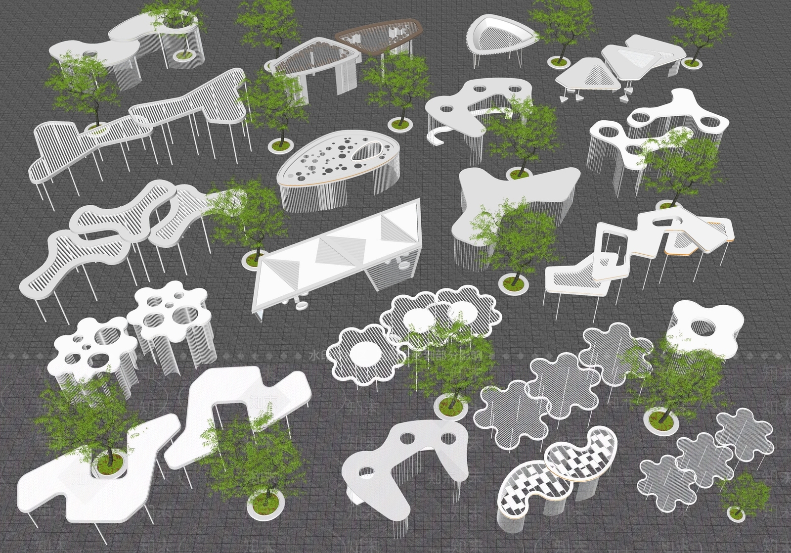 现代廊架SU模型下载【ID:1186588510】