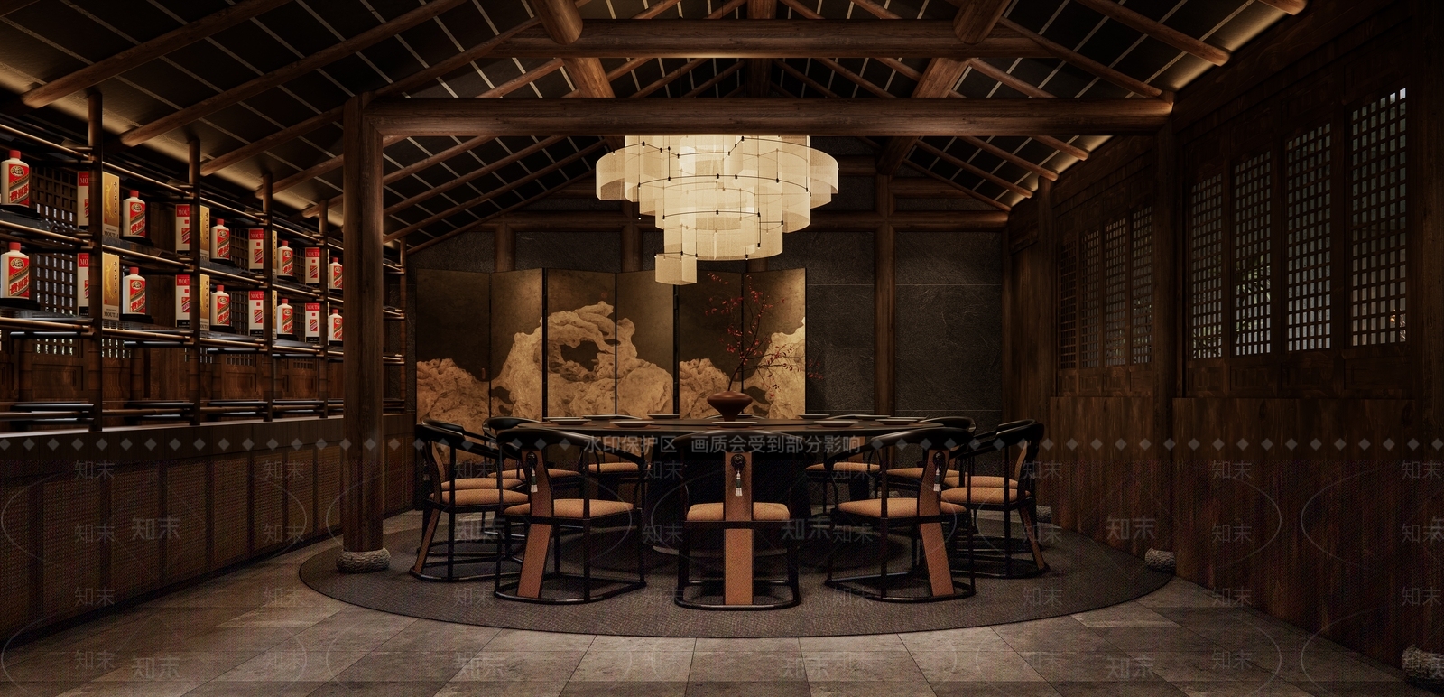 现代中式包厢SU模型下载【ID:1186589096】