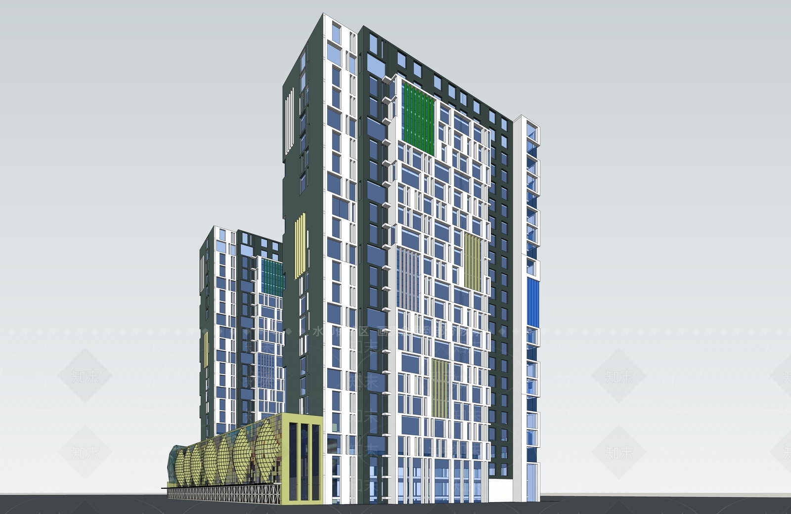 现代酒店建筑SU模型下载【ID:1186596687】