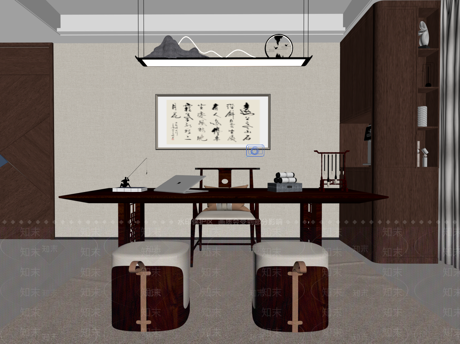 新中式书房SU模型下载【ID:1186596971】