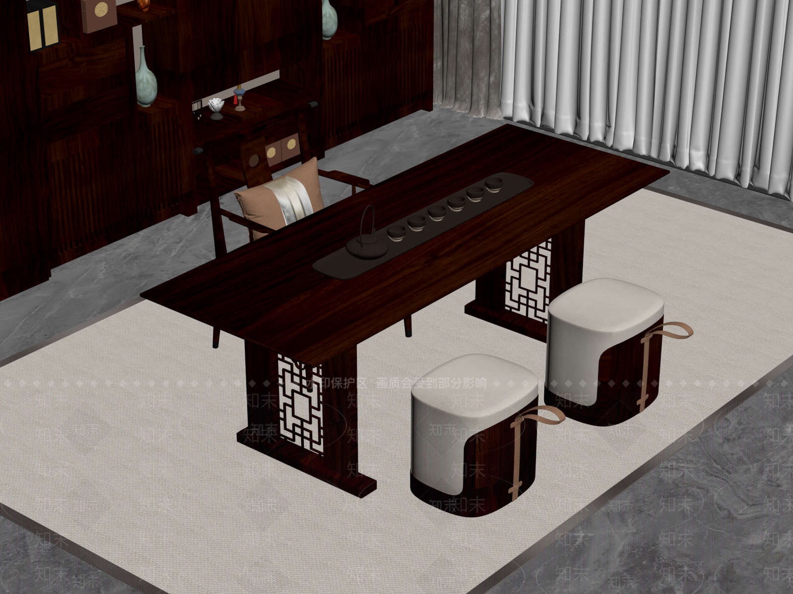 新中式茶桌椅SU模型下载【ID:1186596999】