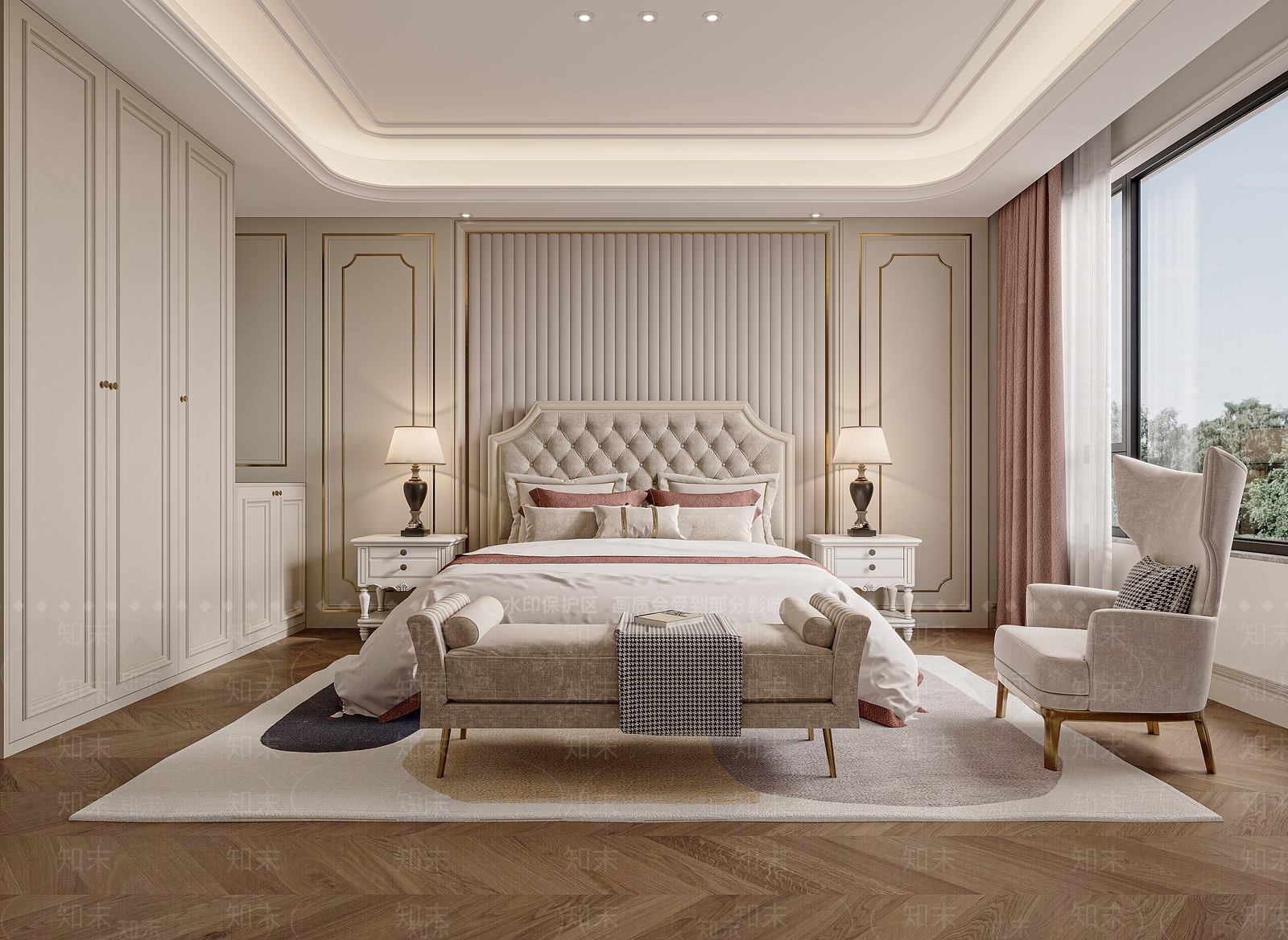 美式简欧单人床3D模型下载【ID:1186602502】