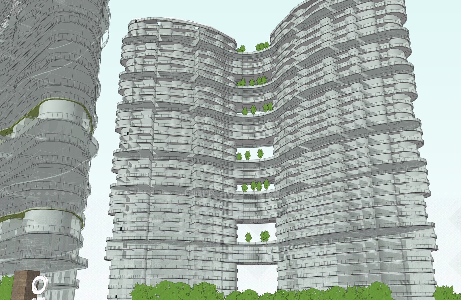 现代酒店建筑SU模型下载【ID:1186609648】