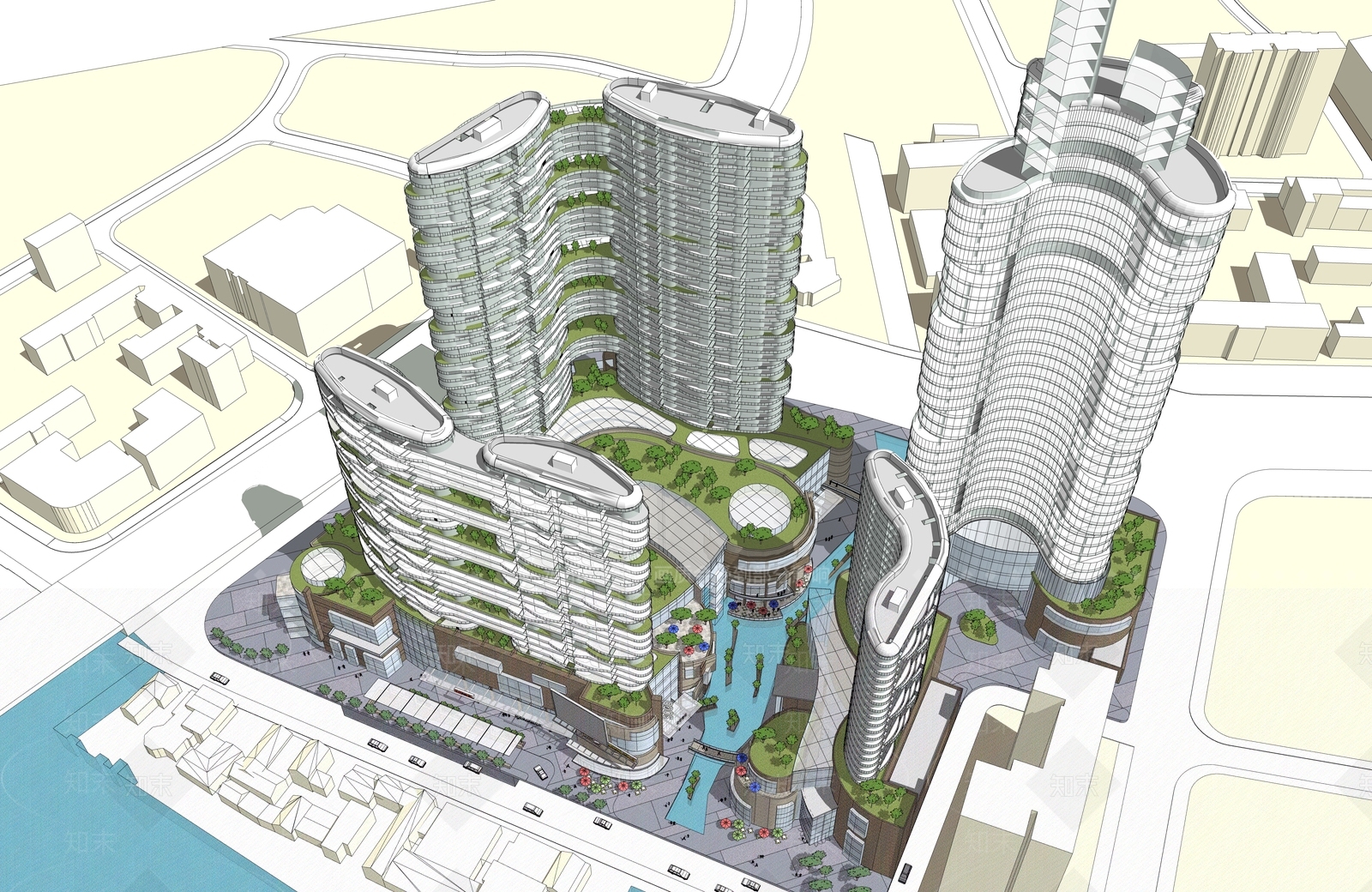 现代酒店建筑SU模型下载【ID:1186609648】