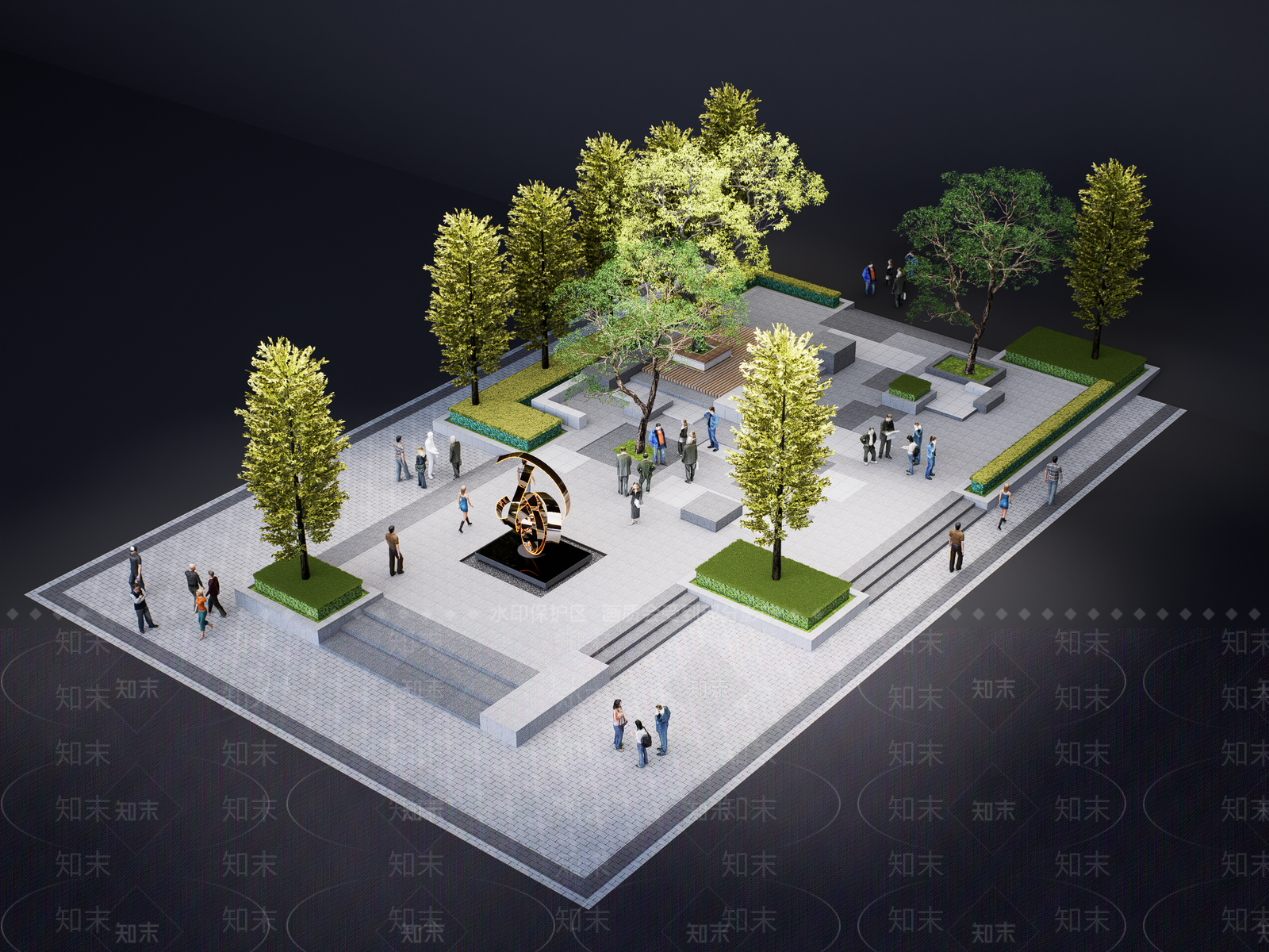 现代简约广场景观SU模型下载【ID:1186616517】