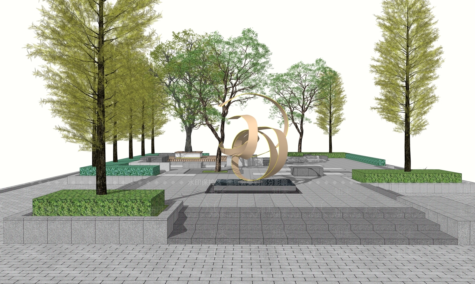 现代简约广场景观SU模型下载【ID:1186616517】
