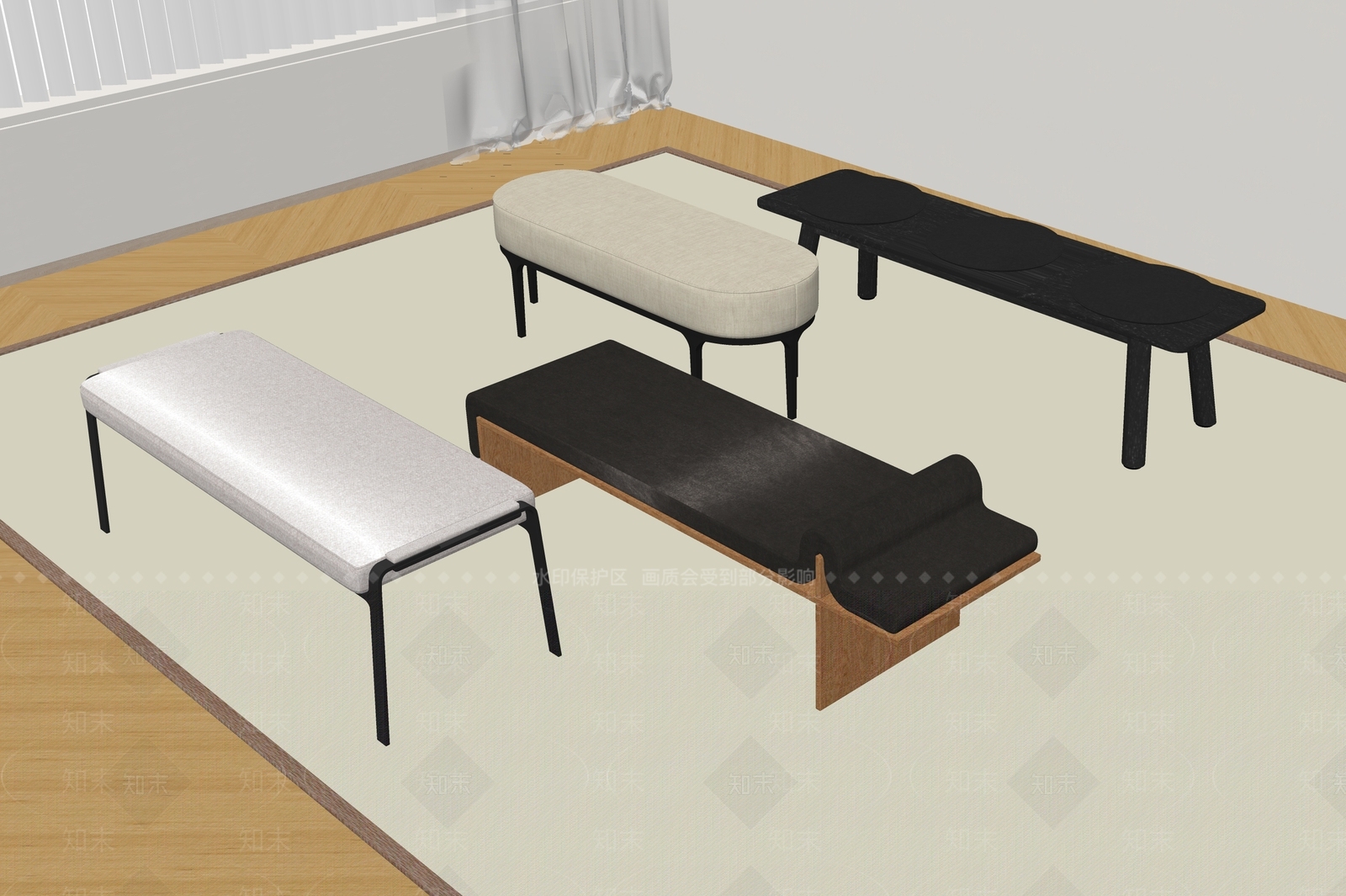 现代沙发凳SU模型下载【ID:1186624535】