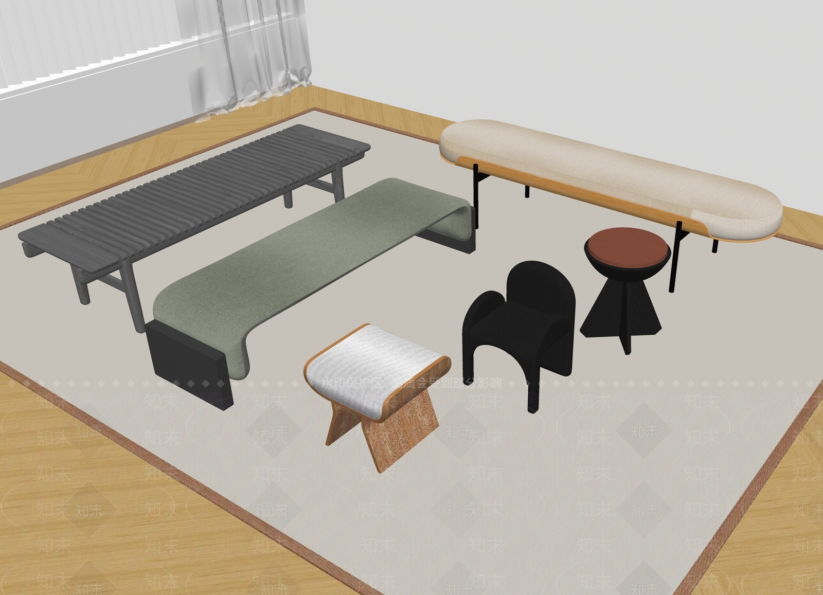 现代沙发凳SU模型下载【ID:1186624855】