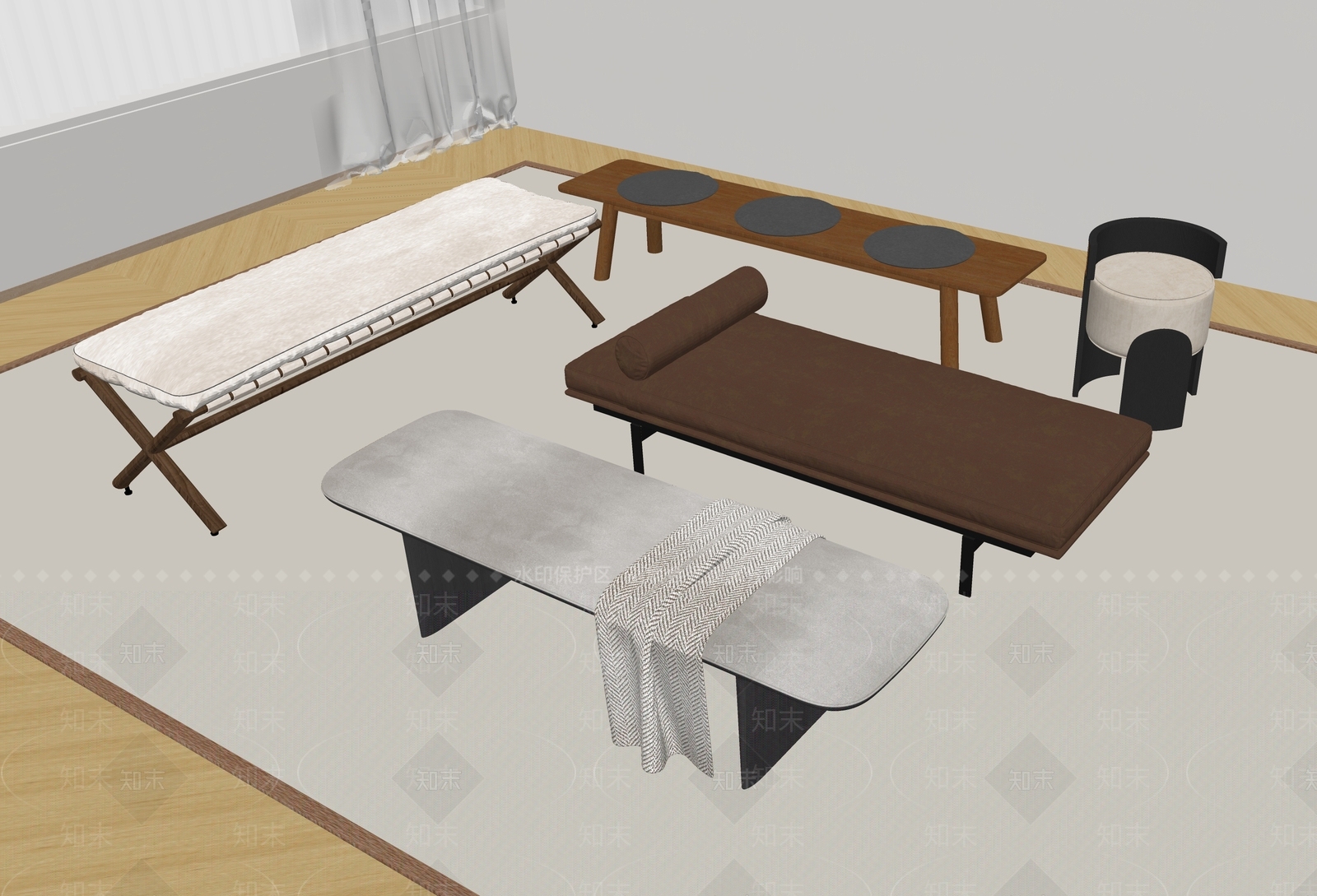 现代沙发凳SU模型下载【ID:1186625096】