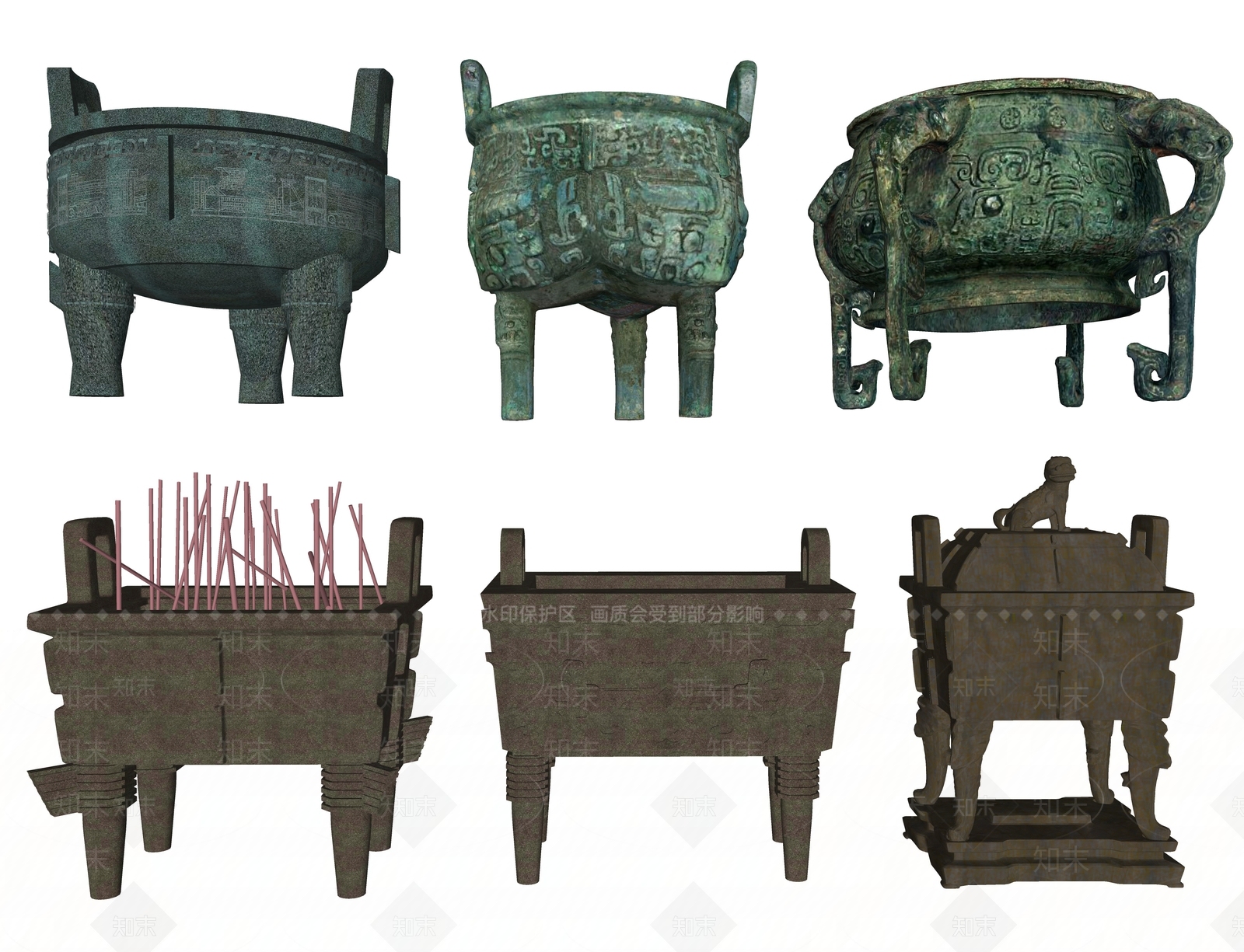 中式青铜鼎SU模型下载【ID:1186627440】