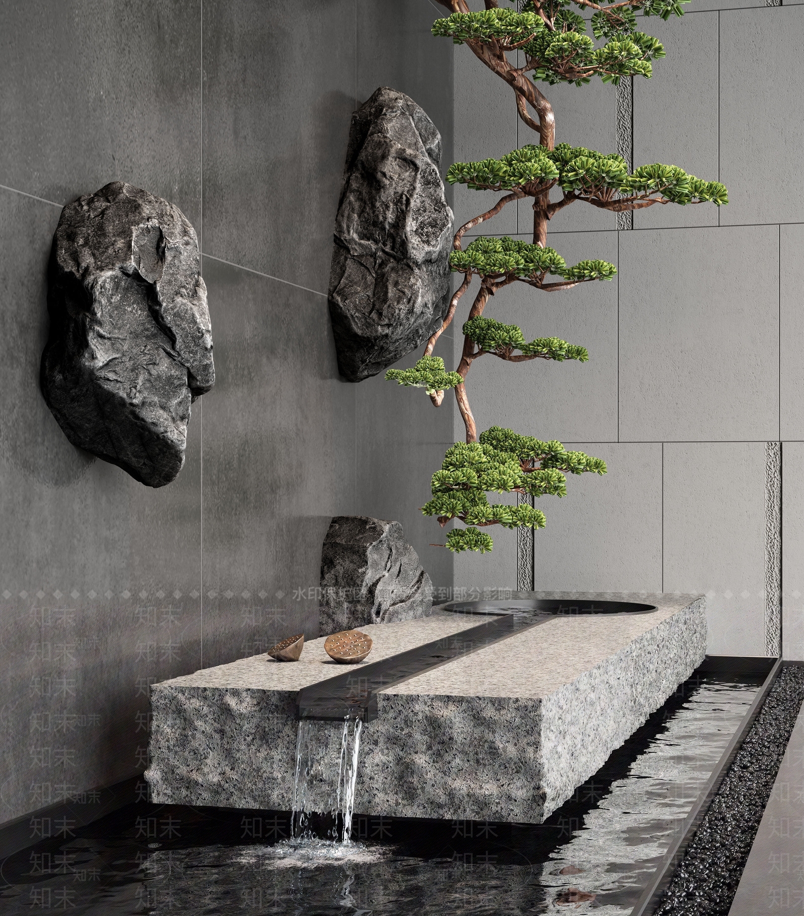 现代新中式假山水景3D模型下载【ID:1186630934】