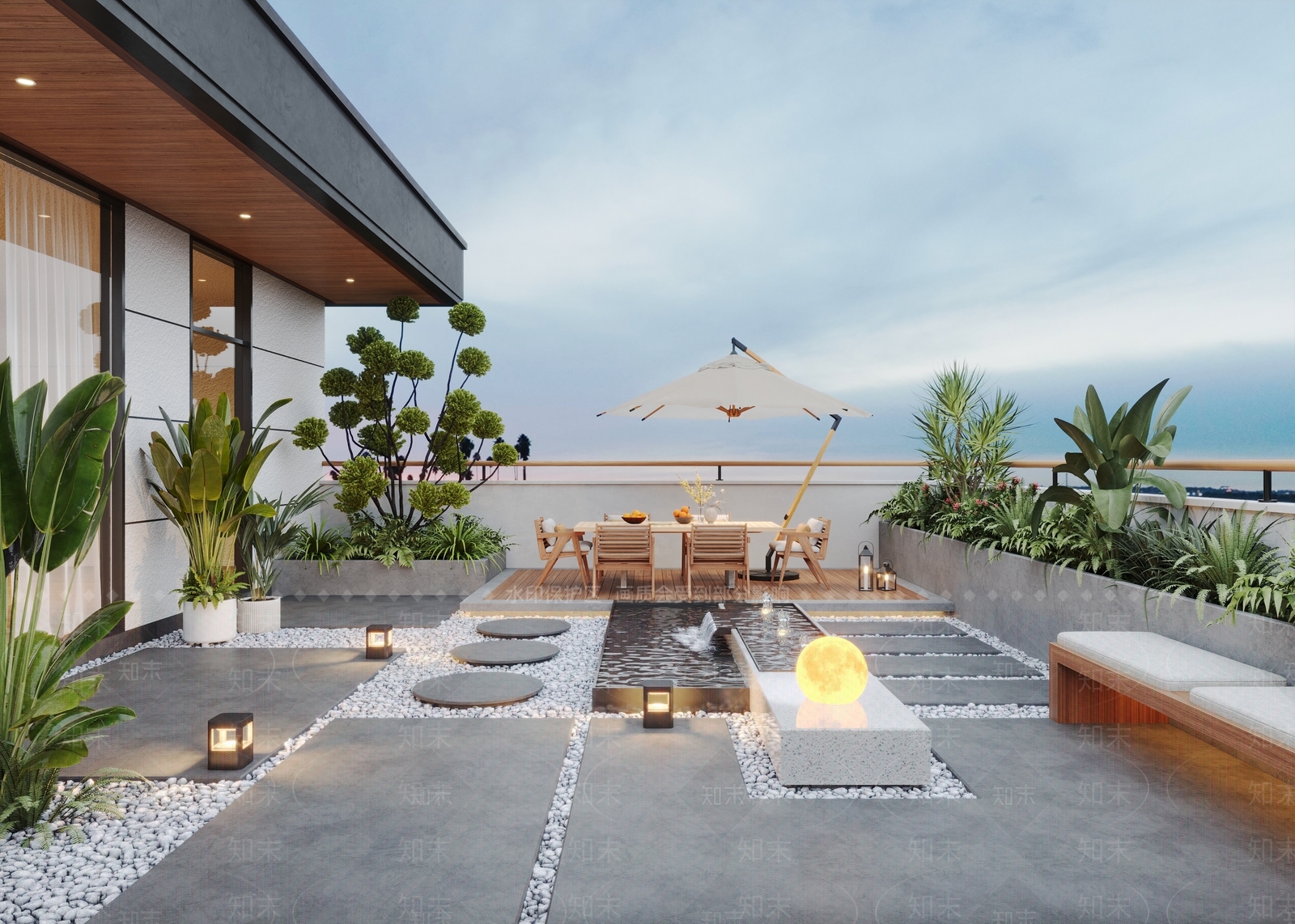 现代屋顶花园3D模型下载【ID:1186632351】