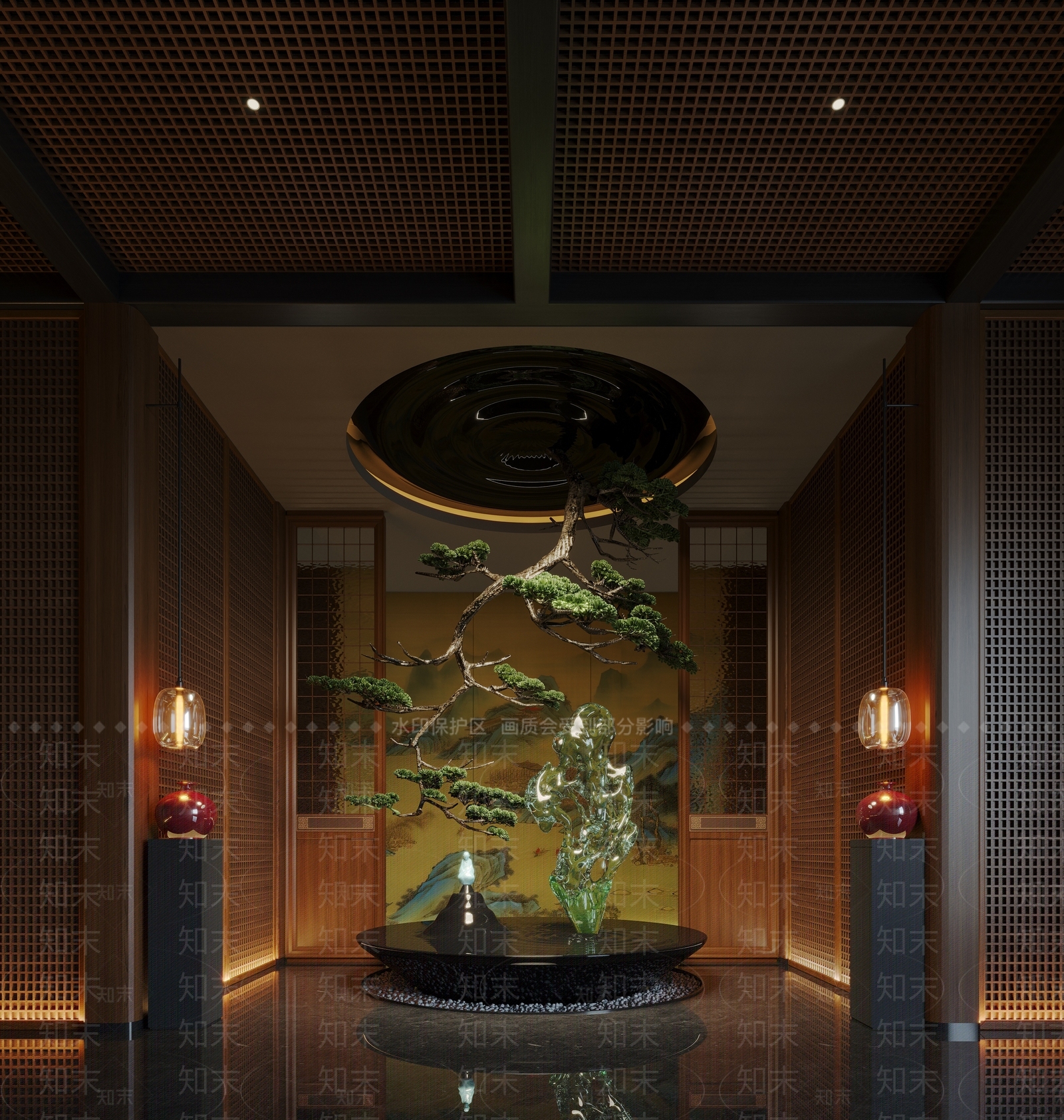 新中式酒店大堂3D模型下载【ID:1215032065】