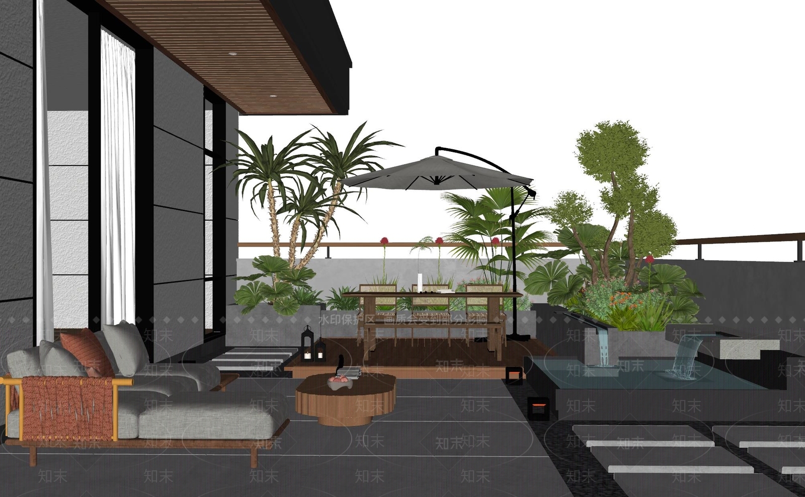 现代屋顶花园SU模型下载【ID:1186633926】
