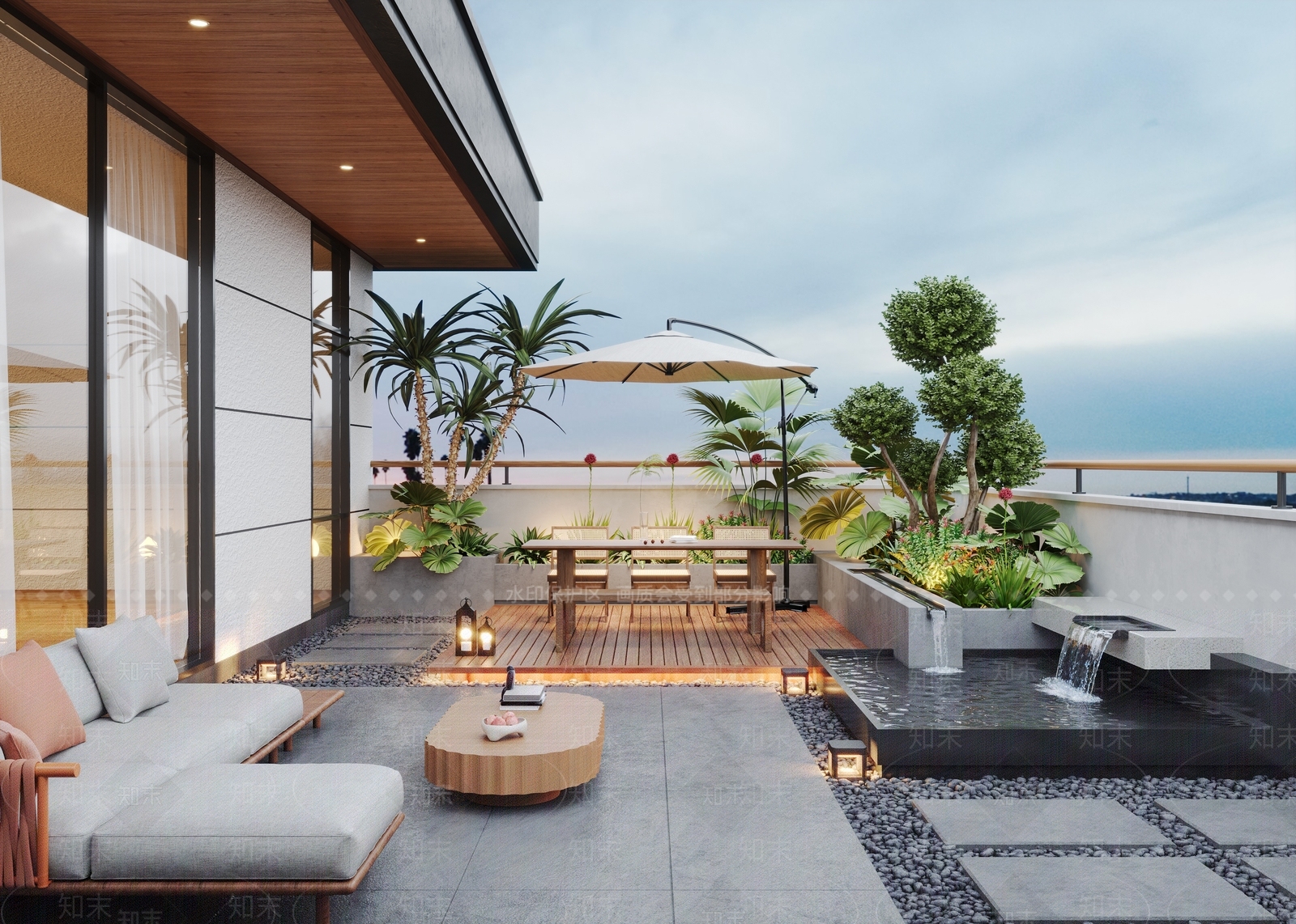 现代屋顶花园SU模型草图