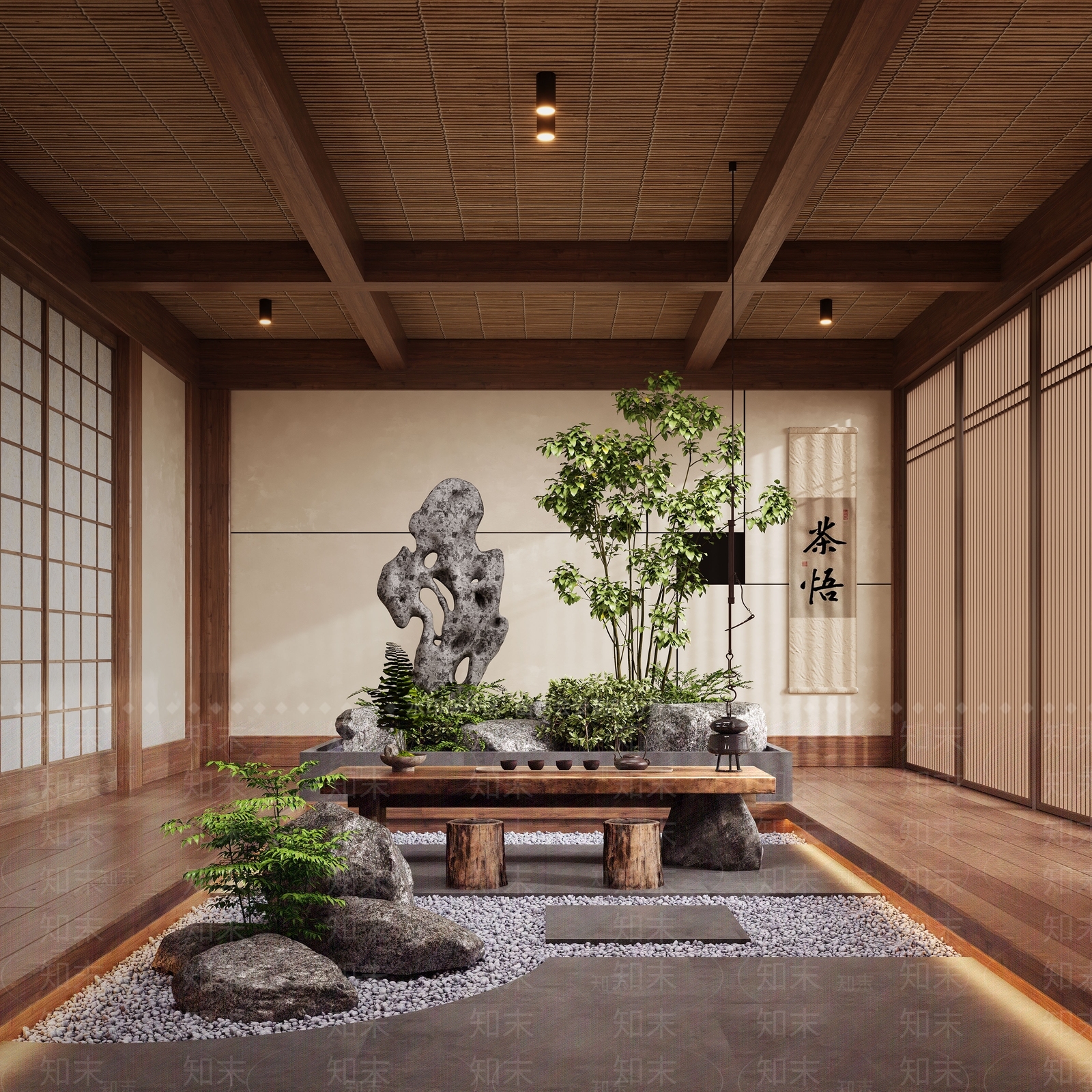 新中式茶室SU模型下载【ID:1186634185】