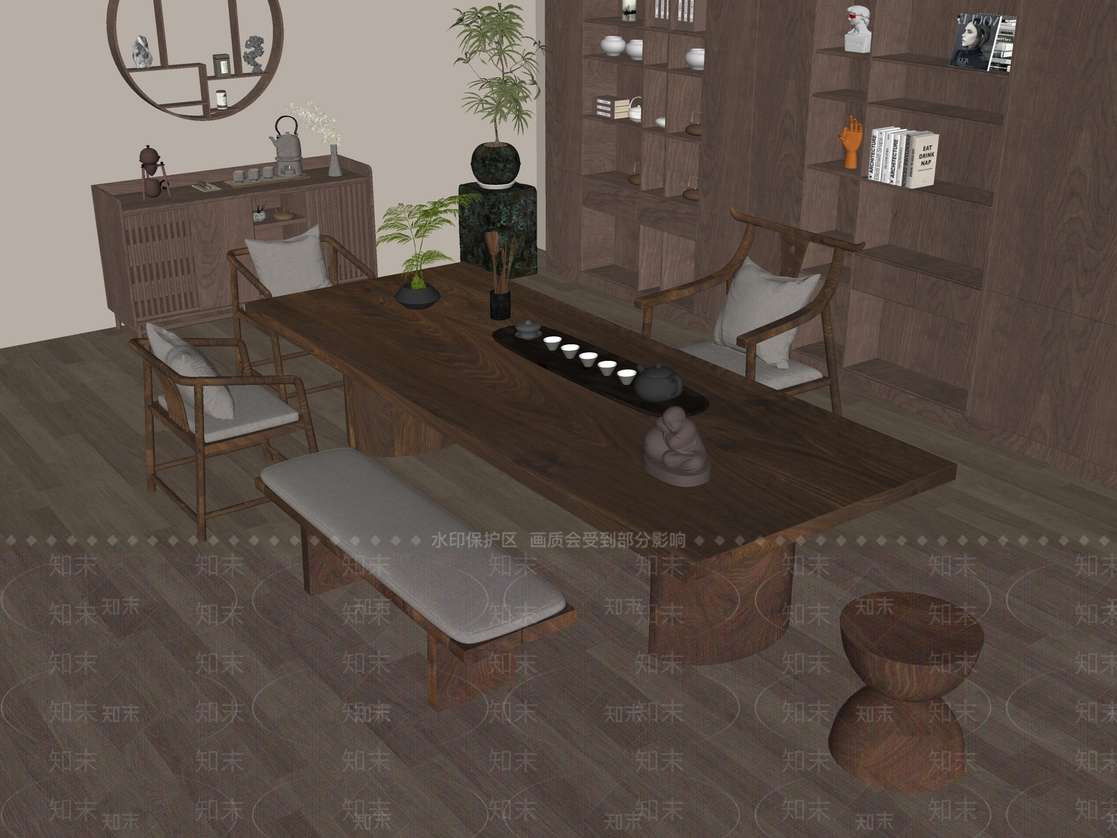 新中式中古茶室SU模型下载【ID:1186635849】