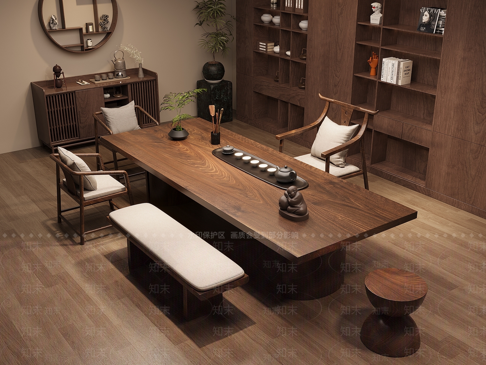 新中式中古茶室SU模型下载【ID:1186635849】