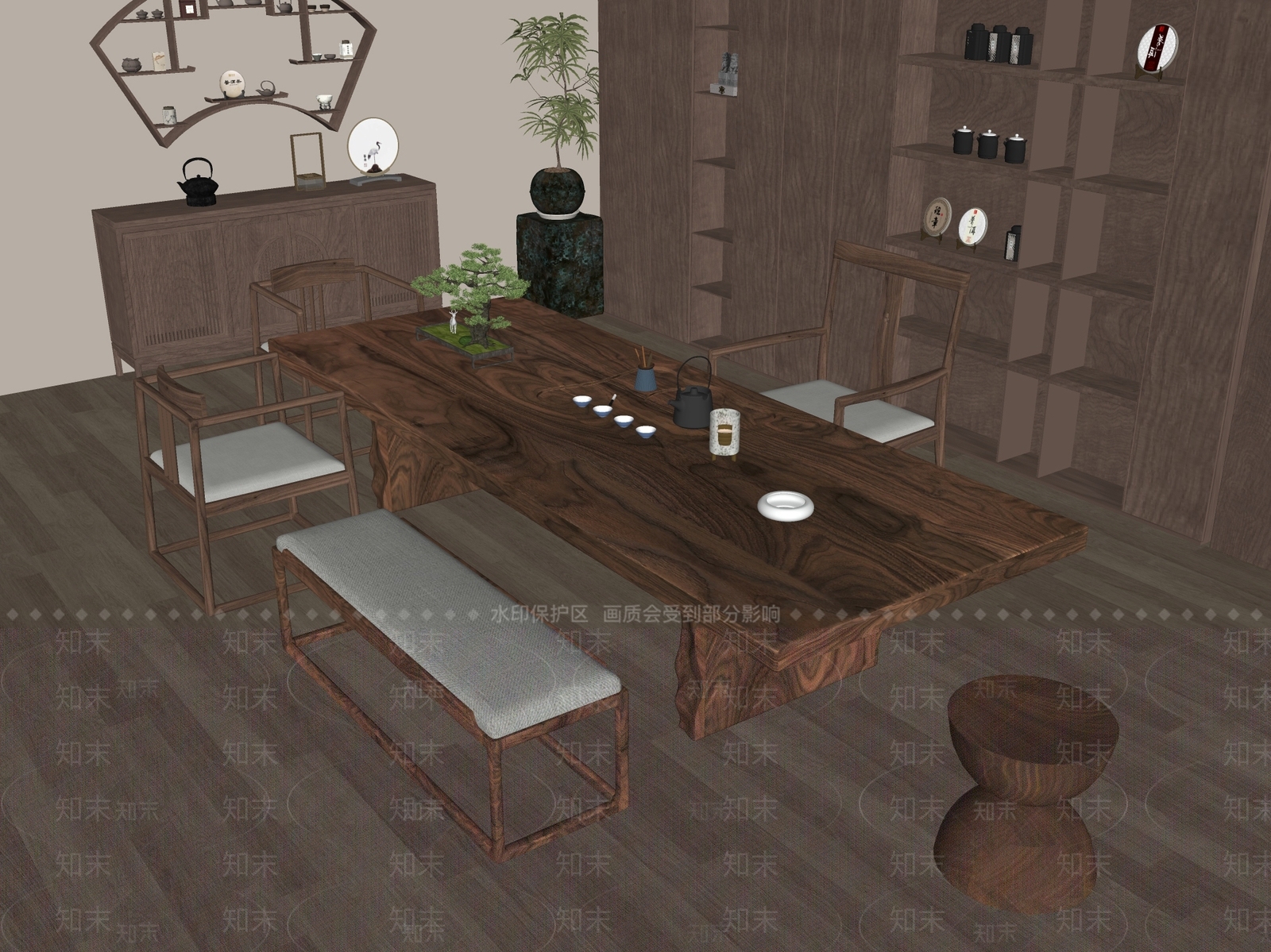 新中式中古茶室SU模型下载【ID:1186636204】