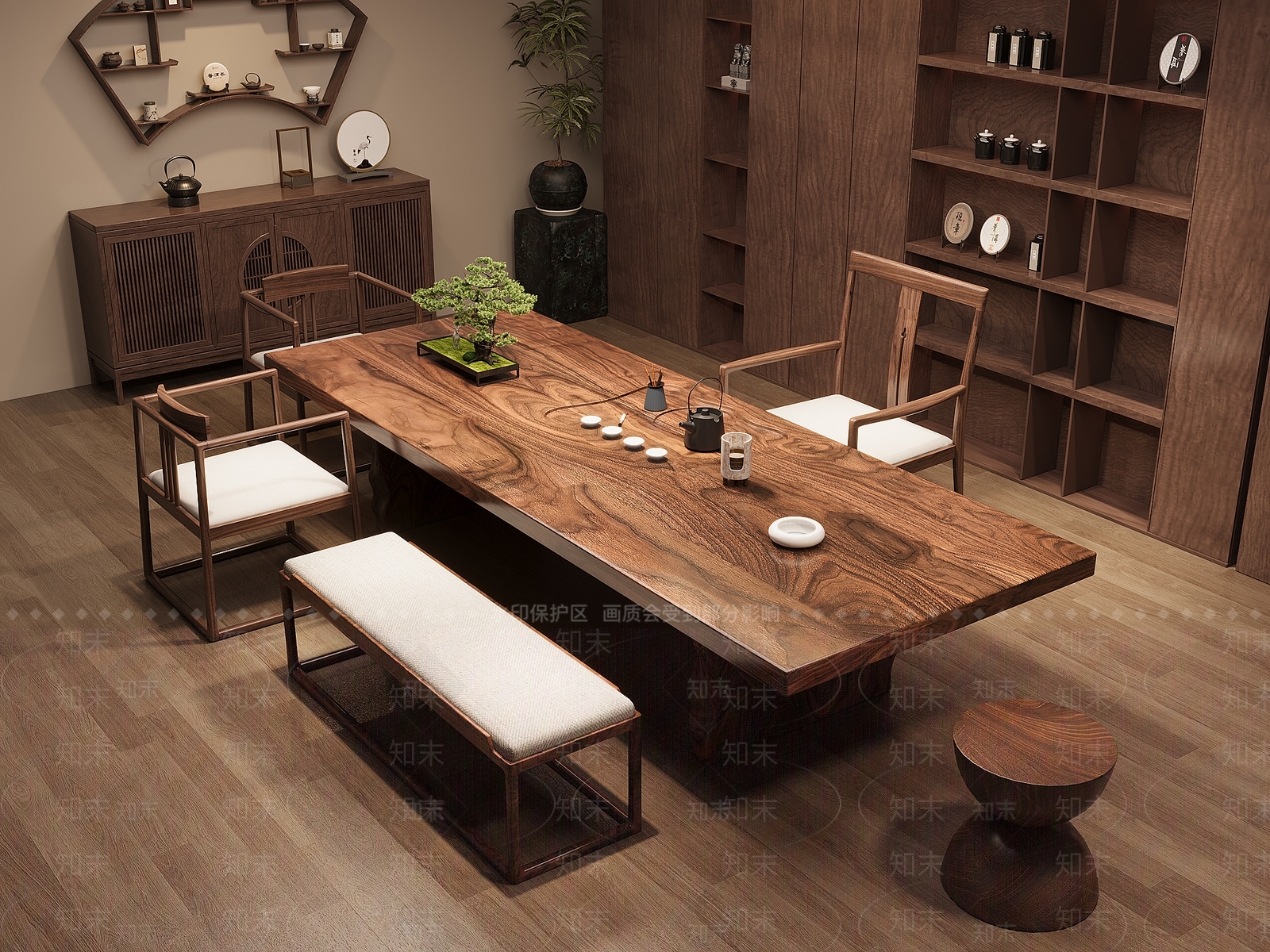 新中式中古茶室SU模型下载【ID:1186636204】