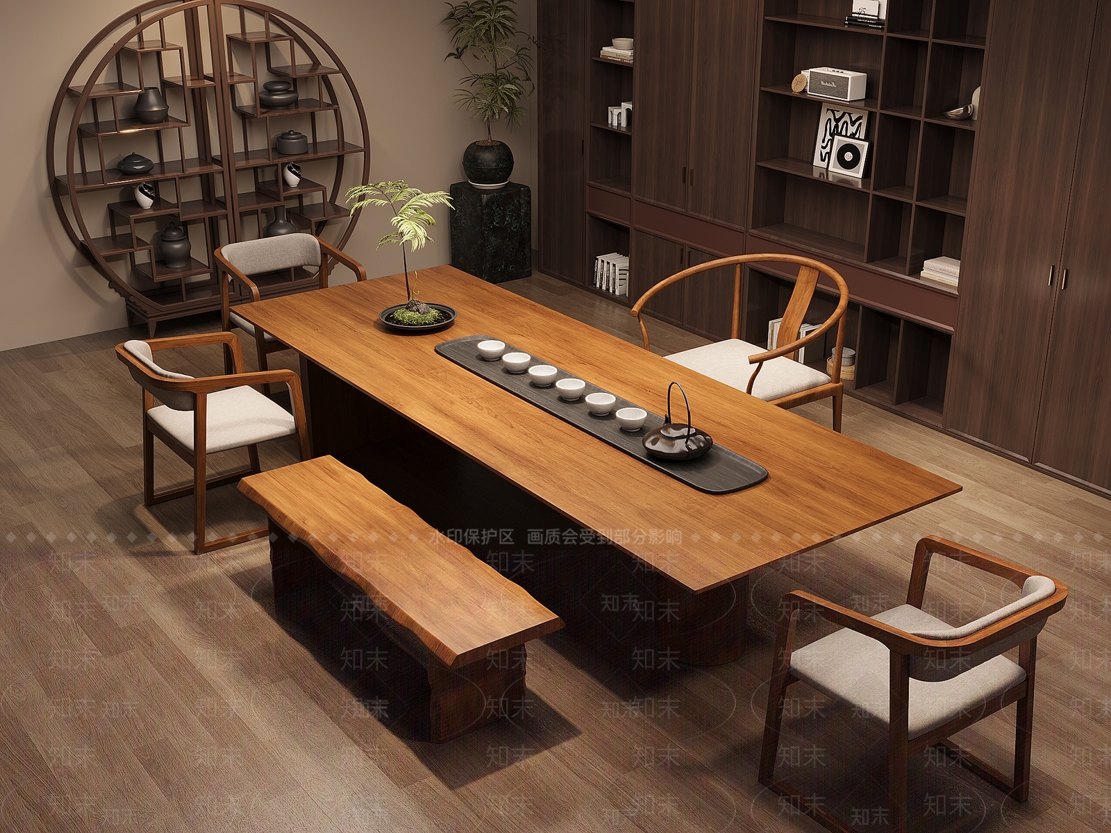 新中式中式茶桌椅3D模型下载【ID:1186636442】