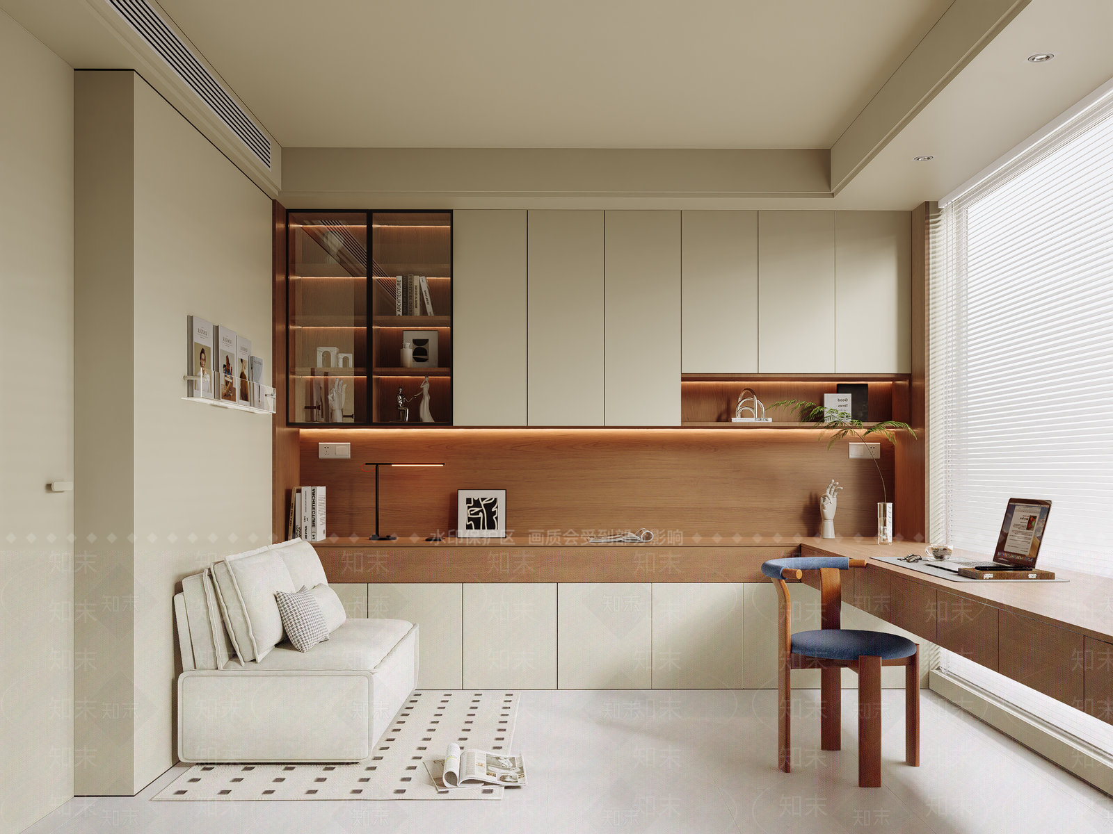 现代奶油书房3D模型下载【ID:1186638580】