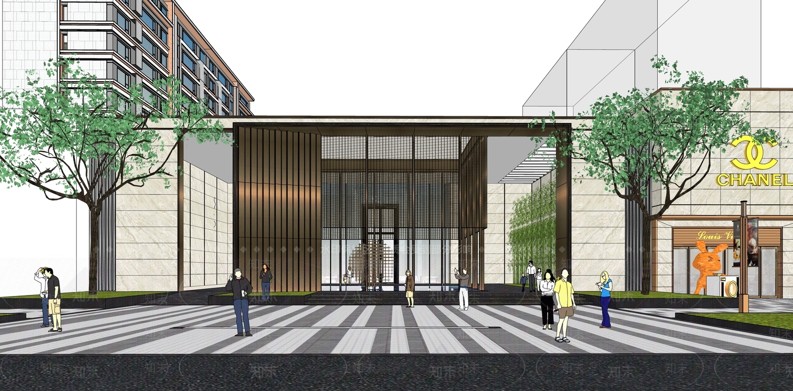 现代轻奢小区建筑SU模型下载【ID:1186639401】