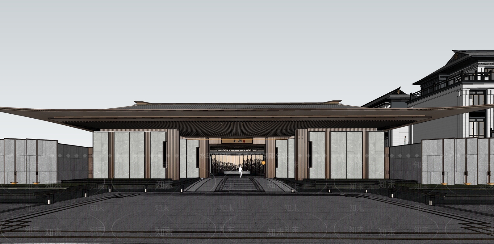 中式新中式小区建筑SU模型下载【ID:1186640366】