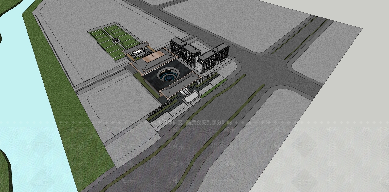 中式新中式小区建筑SU模型下载【ID:1186640366】