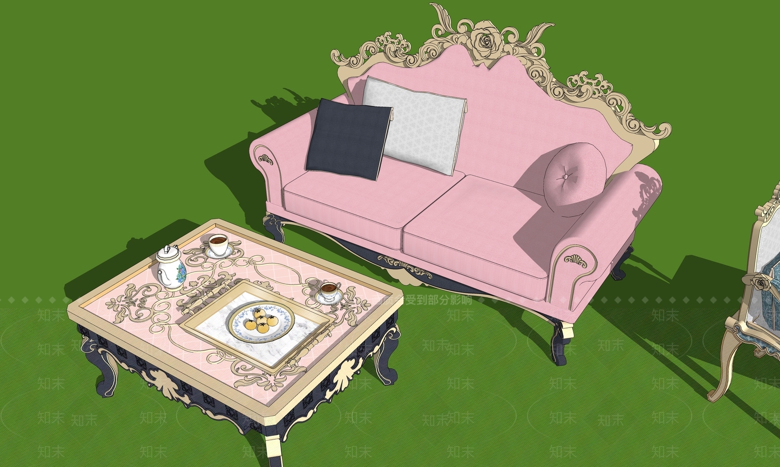 美式欧式沙发组合SU模型下载【ID:1186641593】