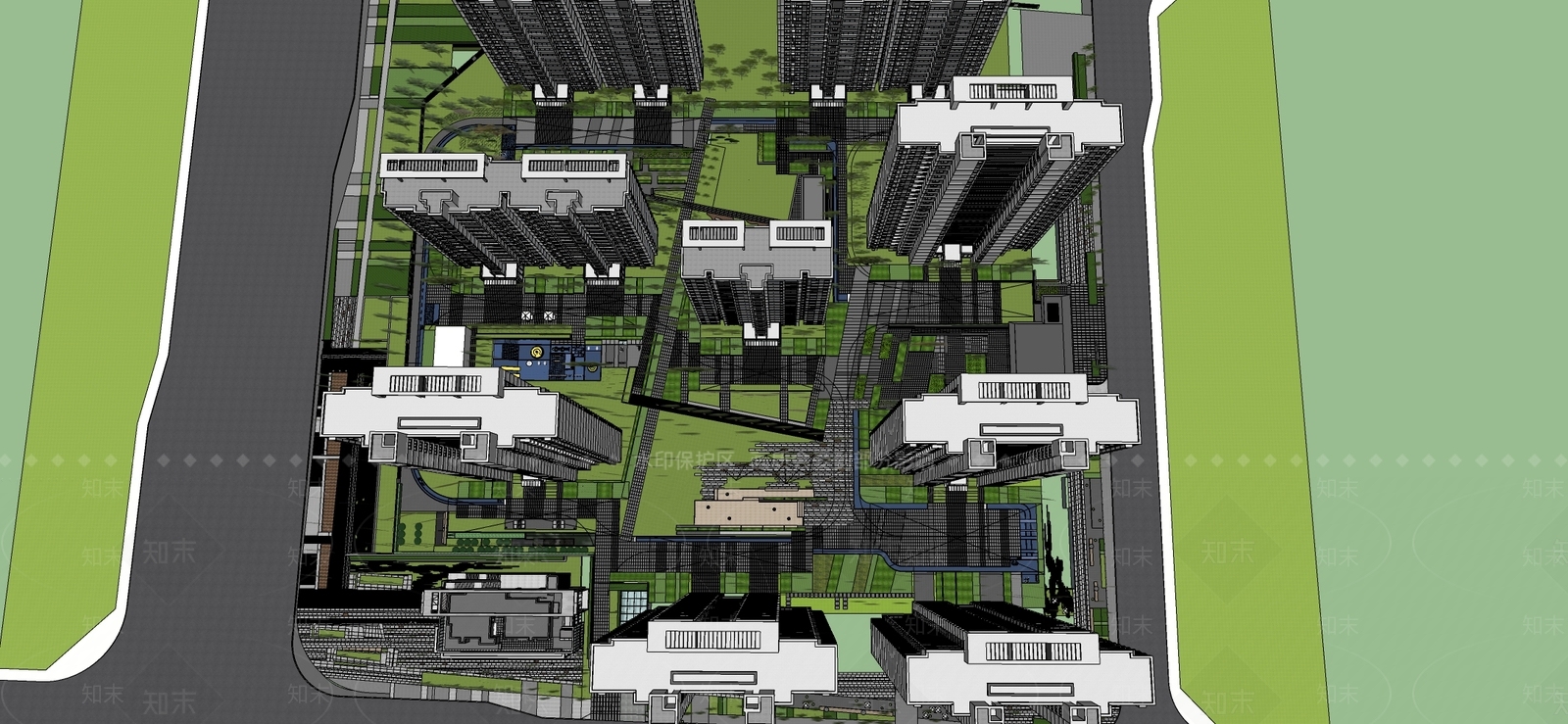 现代小区景观SU模型下载【ID:1186646191】